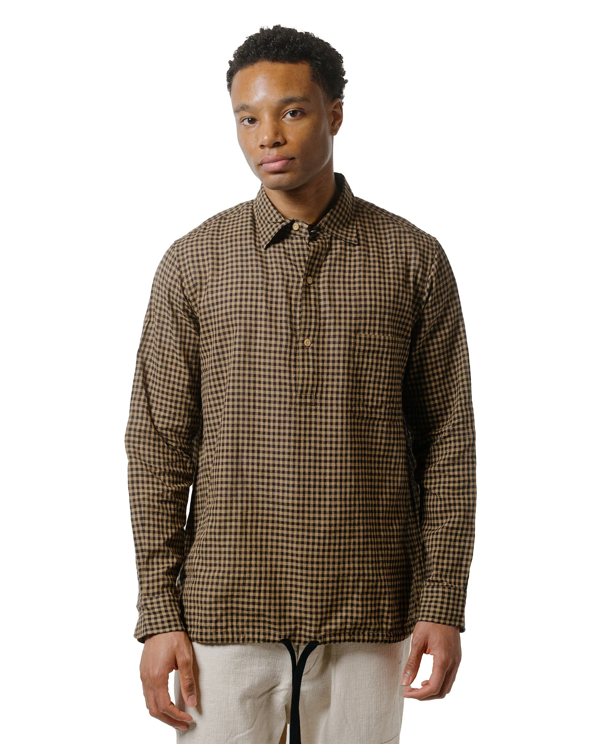 ts(s) Hem String Shirt Darker Gingham Plaid Cotton/Linen Cloth Black/Beige sold by Lost & Found product image thumbnail 2