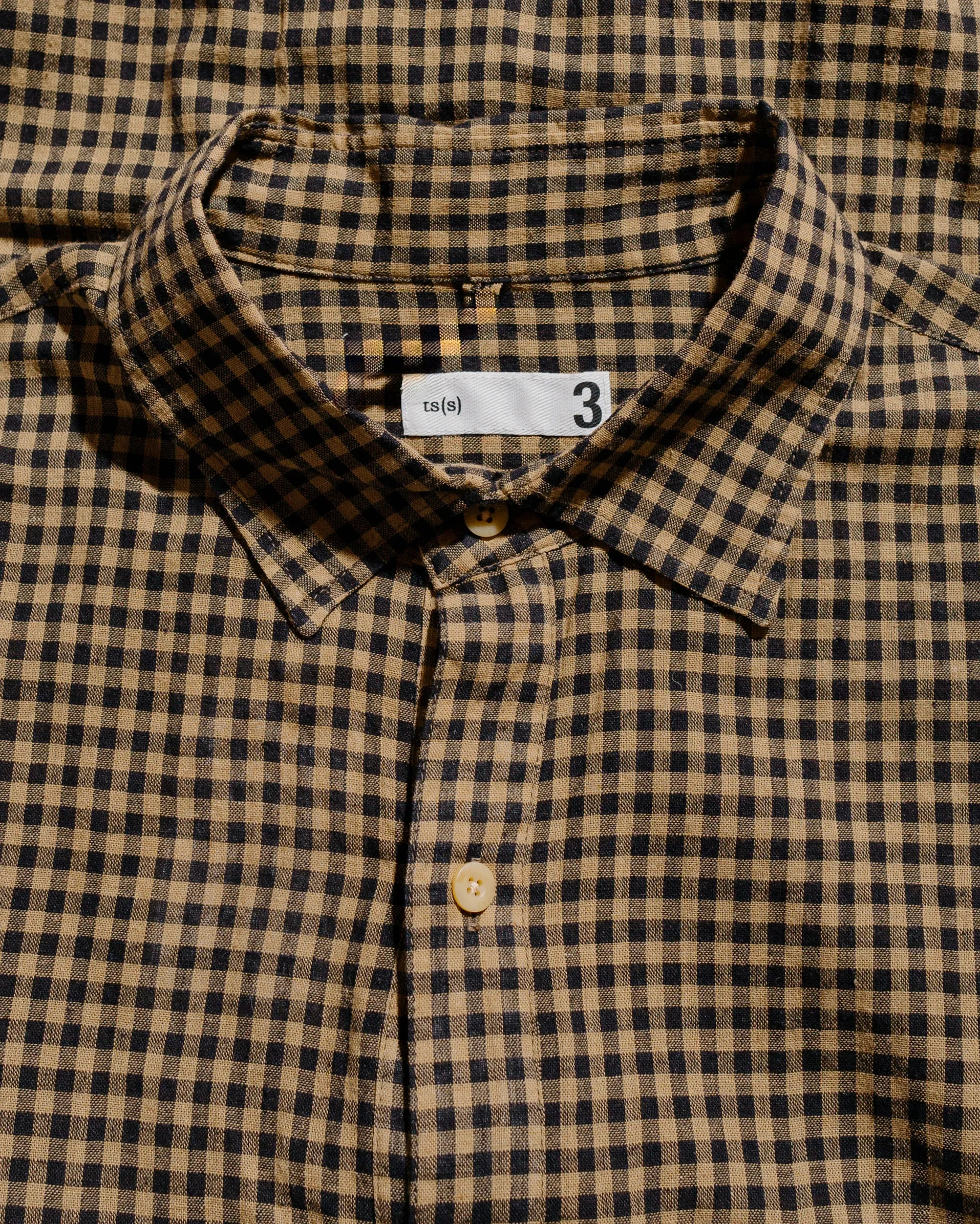 ts(s) Hem String Shirt Darker Gingham Plaid Cotton/Linen Cloth Black/Beige sold by Lost & Found product image thumbnail 5