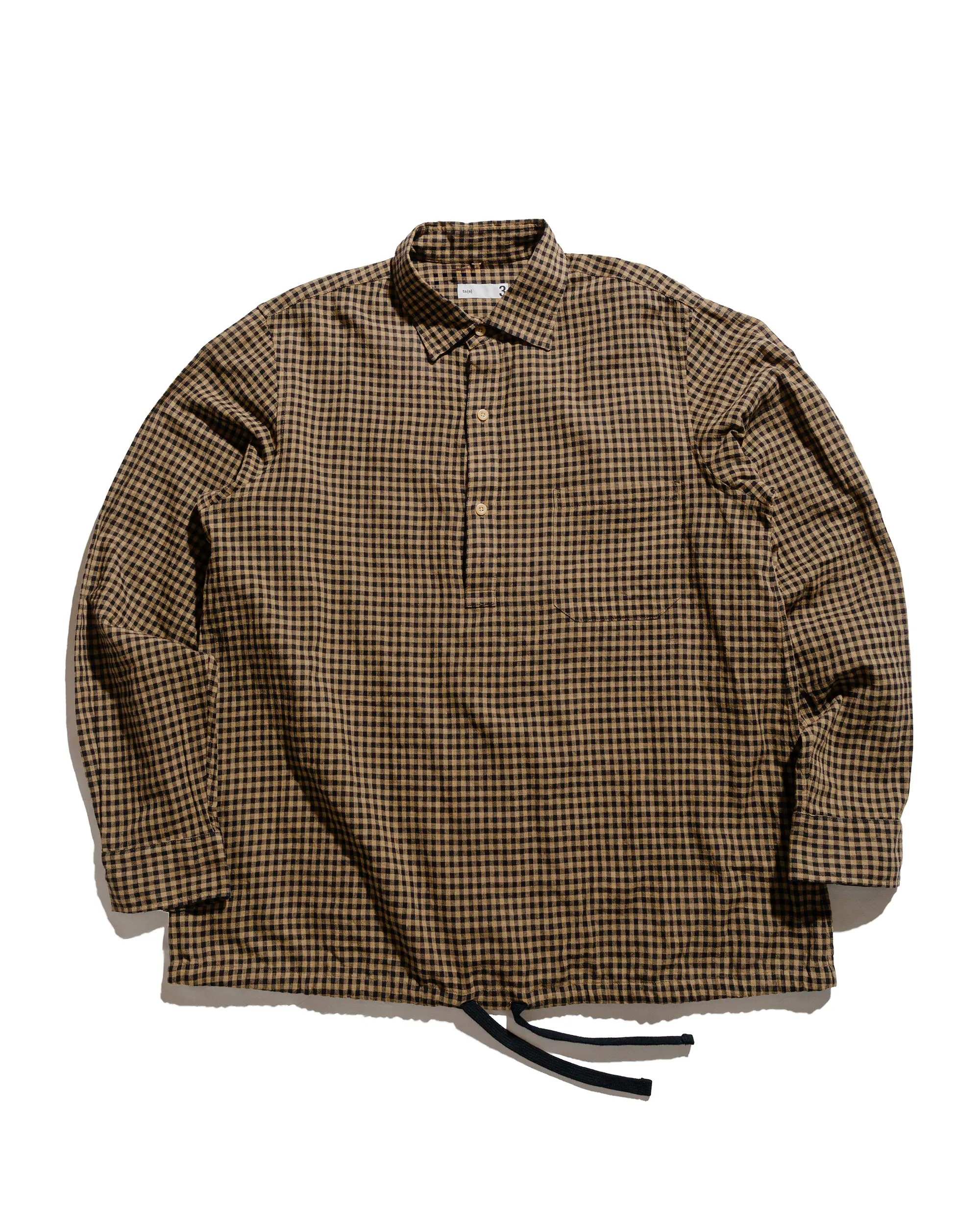 ts(s) Hem String Shirt Darker Gingham Plaid Cotton/Linen Cloth Black/Beige sold by Lost & Found