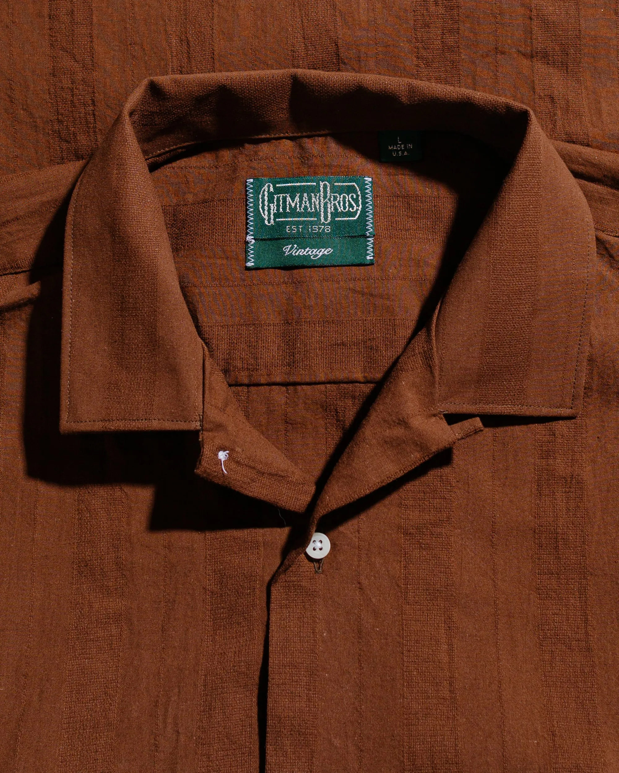 Gitman Vintage Bros. Brown Dobby Stripe Camp Shirt sold by Lost & Found product image thumbnail 5