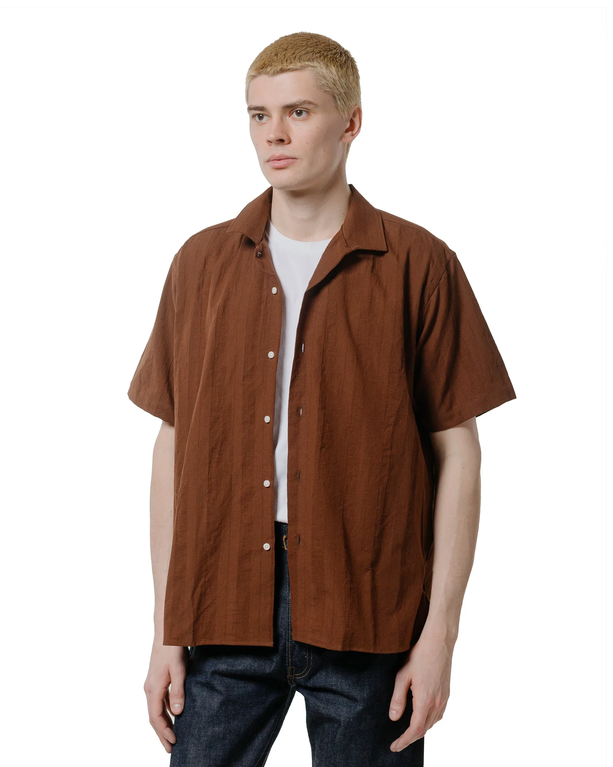 Gitman Vintage Bros. Brown Dobby Stripe Camp Shirt sold by Lost & Found product image thumbnail 2
