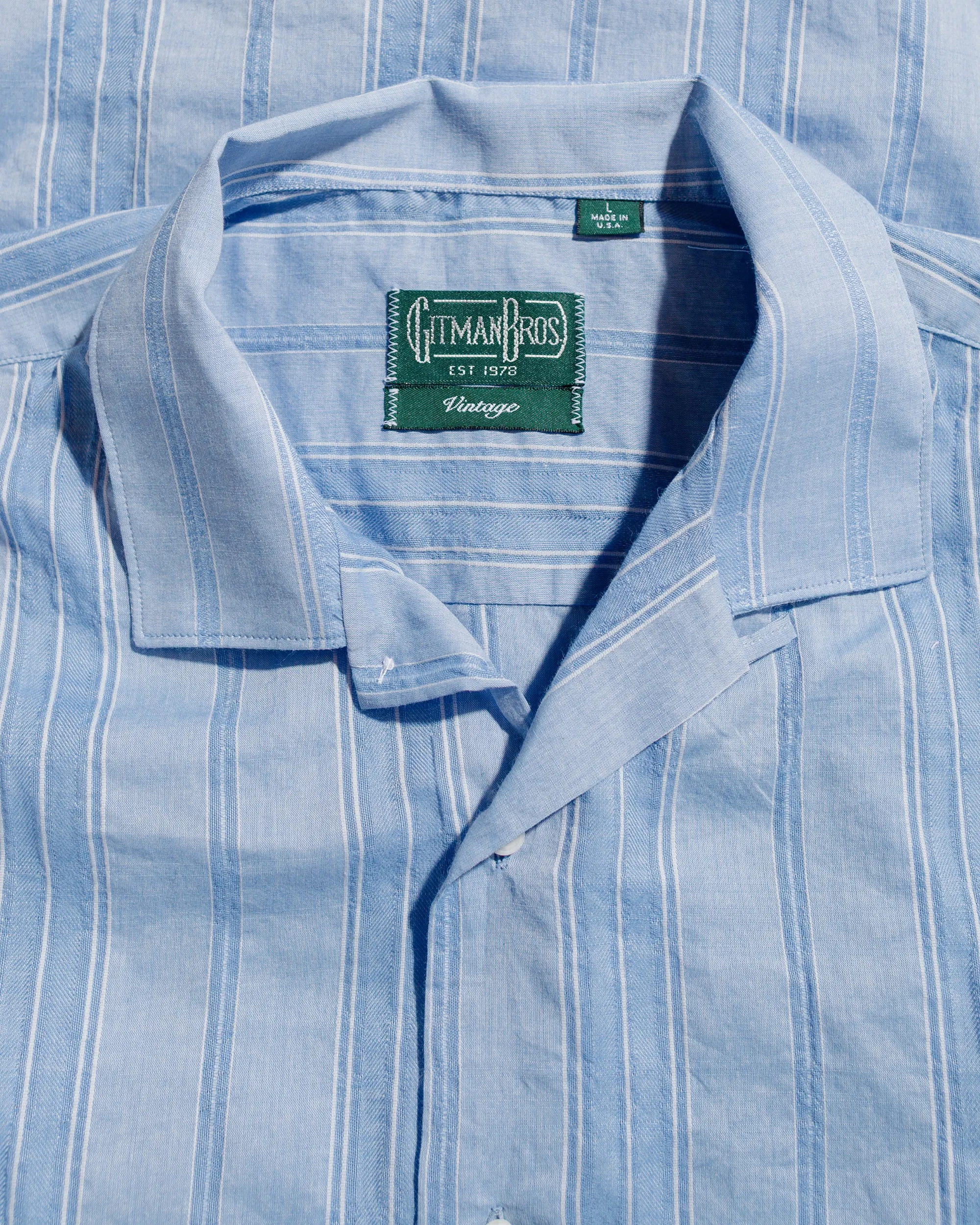 Gitman Vintage Bros. Blue Japanese Dobby Stripe Camp Shirt sold by Lost & Found product image thumbnail 5