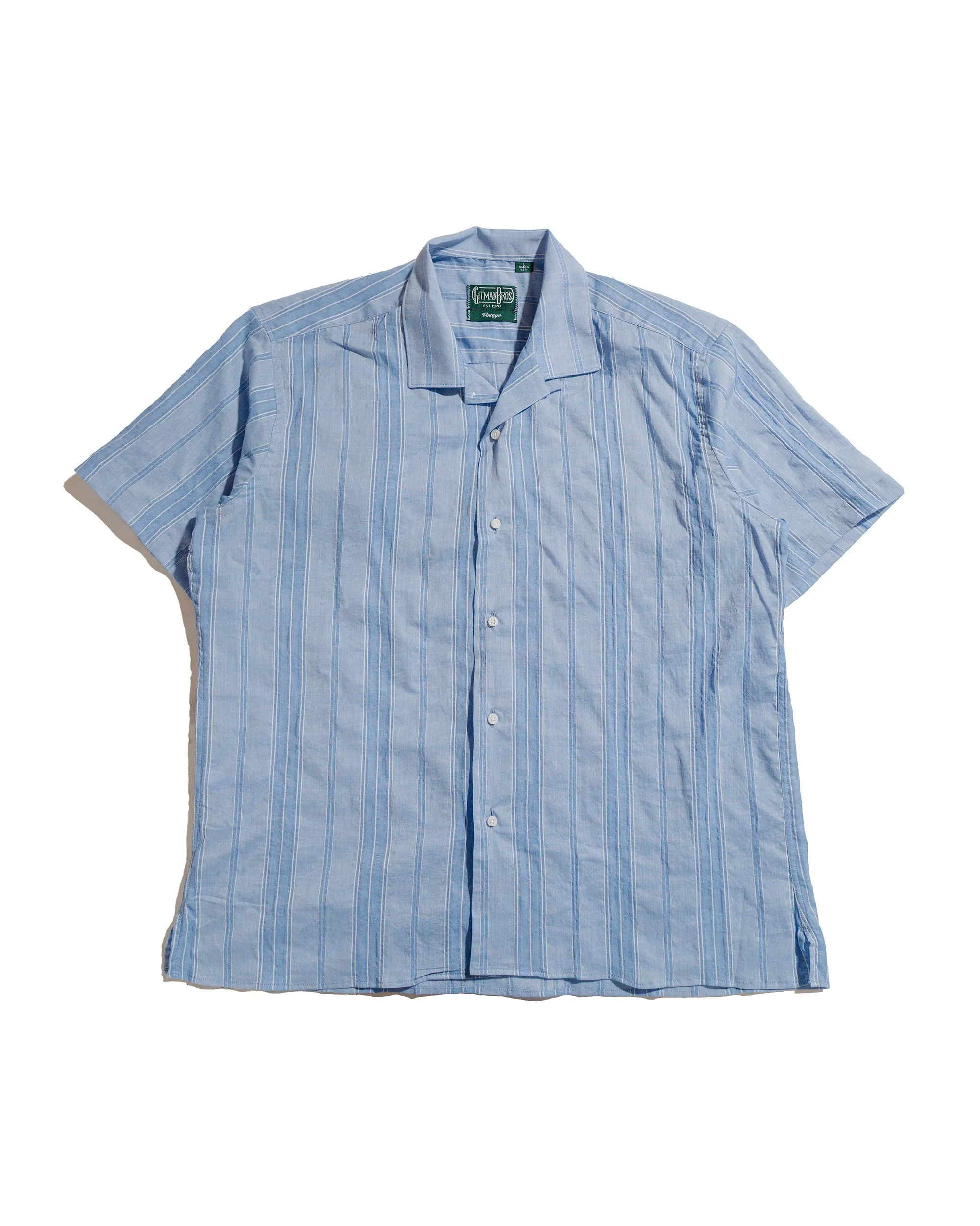 Gitman Vintage Bros. Blue Japanese Dobby Stripe Camp Shirt sold by Lost & Found