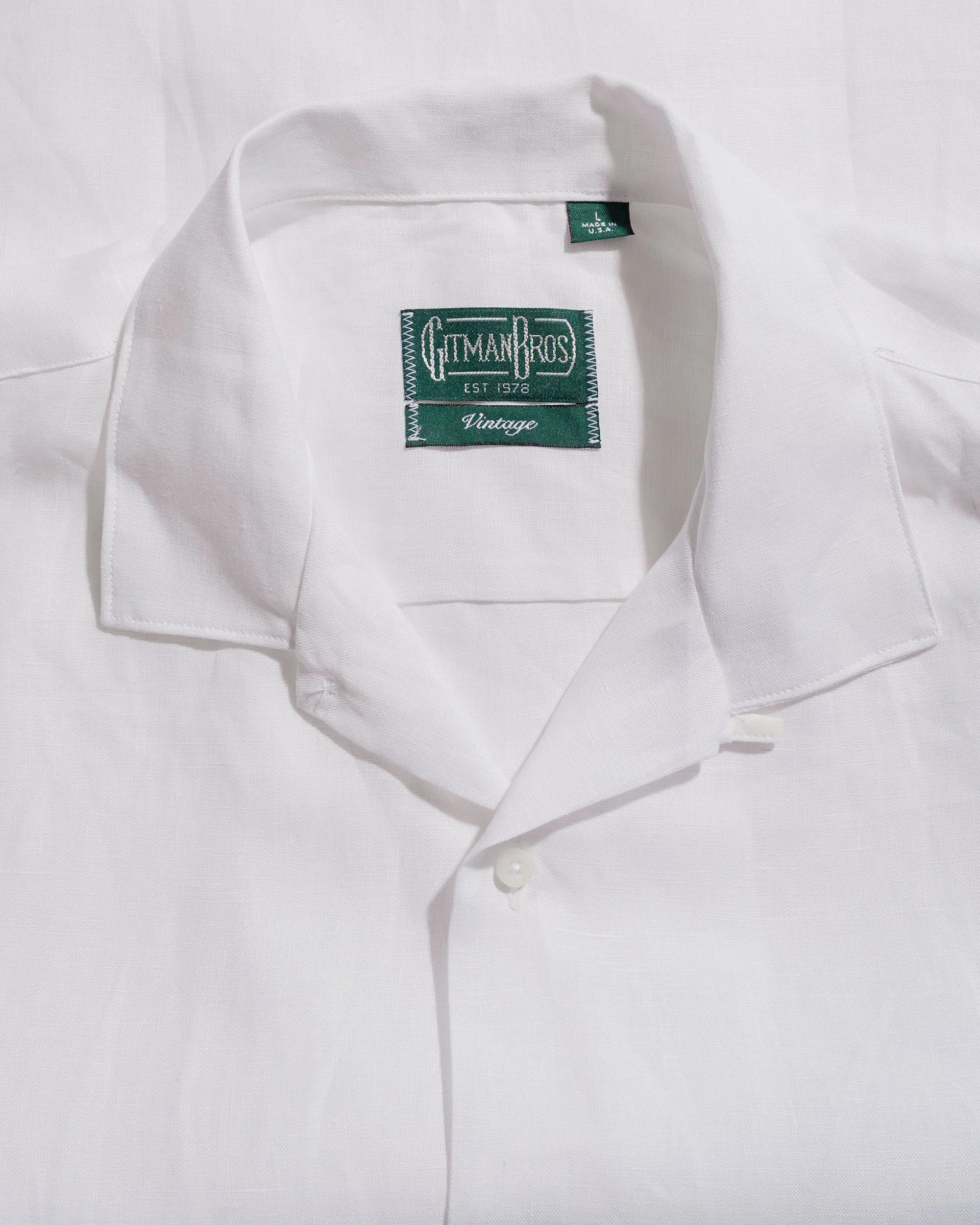 Gitman Vintage Bros. White Linen Short Sleeve Camp Shirt sold by Lost & Found product image thumbnail 5