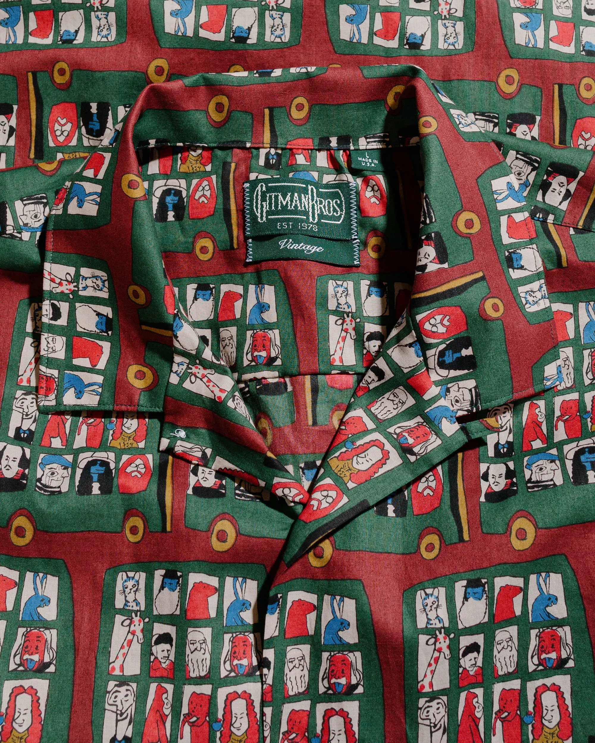 Gitman Vintage Bros. Green Git On The Bus, Gus Camp Shirt sold by Lost & Found product image thumbnail 5