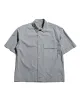 Margaret Howell Short Sleeve Flap Pocket Shirt Compact Cotton Plainweave Pewter sold by Lost & Found
