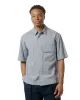 Margaret Howell Short Sleeve Flap Pocket Shirt Compact Cotton Plainweave Pewter sold by Lost & Found