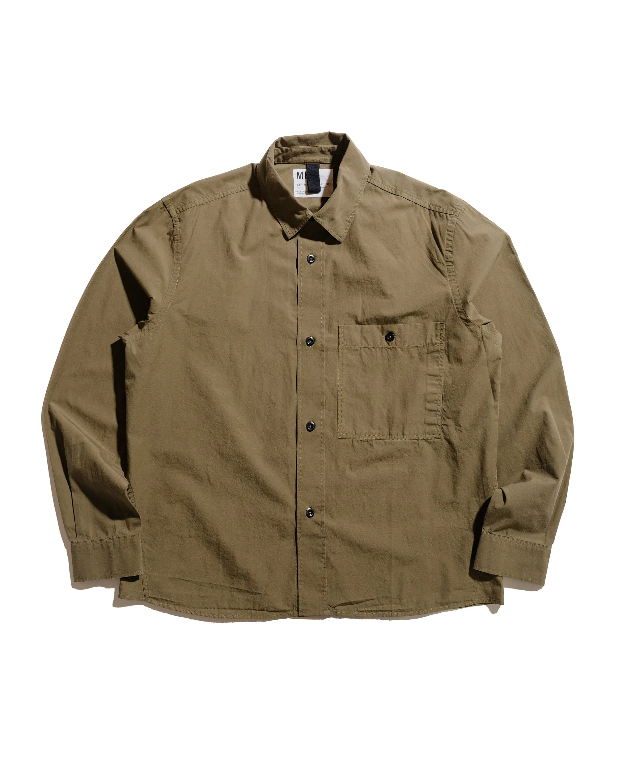 MHL Overall Shirt Washed Cotton Poplin Khaki Green sold by Lost & Found