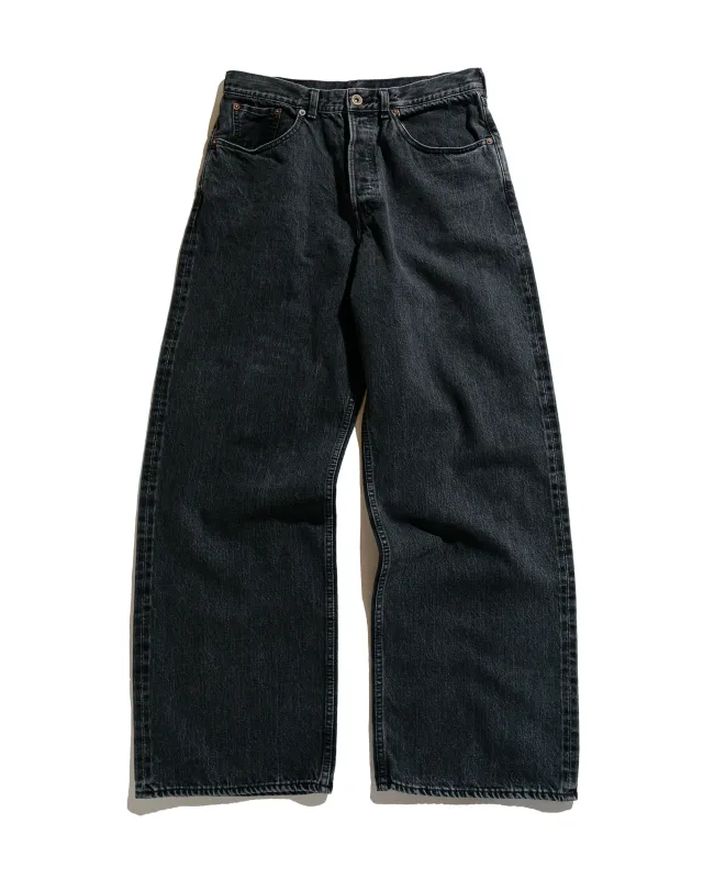 marka Wide Leg Jeans Organic Cotton 13.5oz Selvedge Denim Faded Black sold by Lost & Found