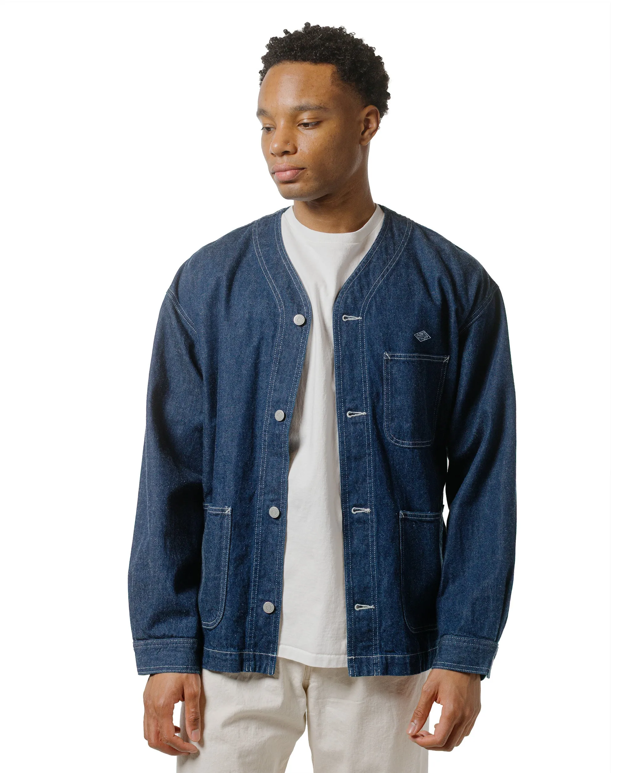 Danton 11oz Denim Collarless Jacket Indigo sold by Lost & Found product image thumbnail 2