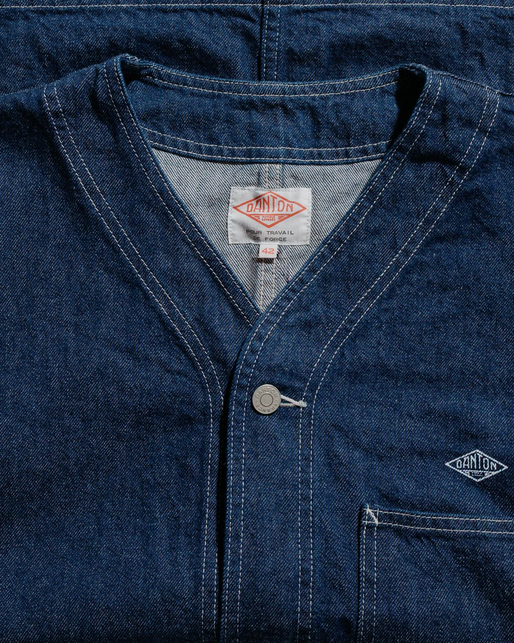 Danton 11oz Denim Collarless Jacket Indigo sold by Lost & Found product image thumbnail 5