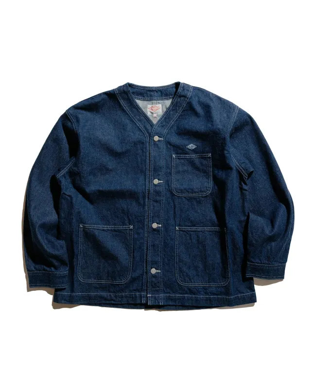 Danton 11oz Denim Collarless Jacket Indigo sold by Lost & Found