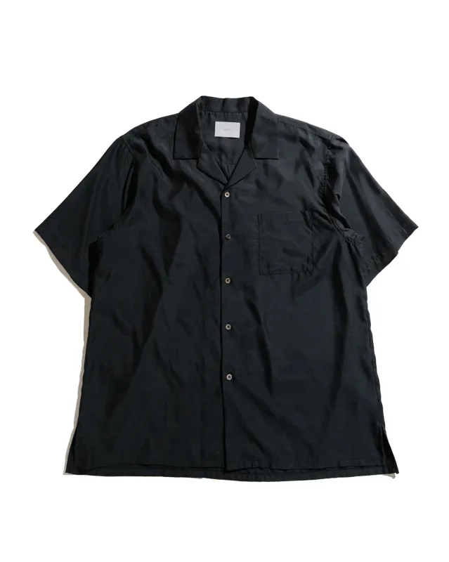 ssstein Oversized Open Collar SS Shirt Cupro Twill Black sold by Lost & Found