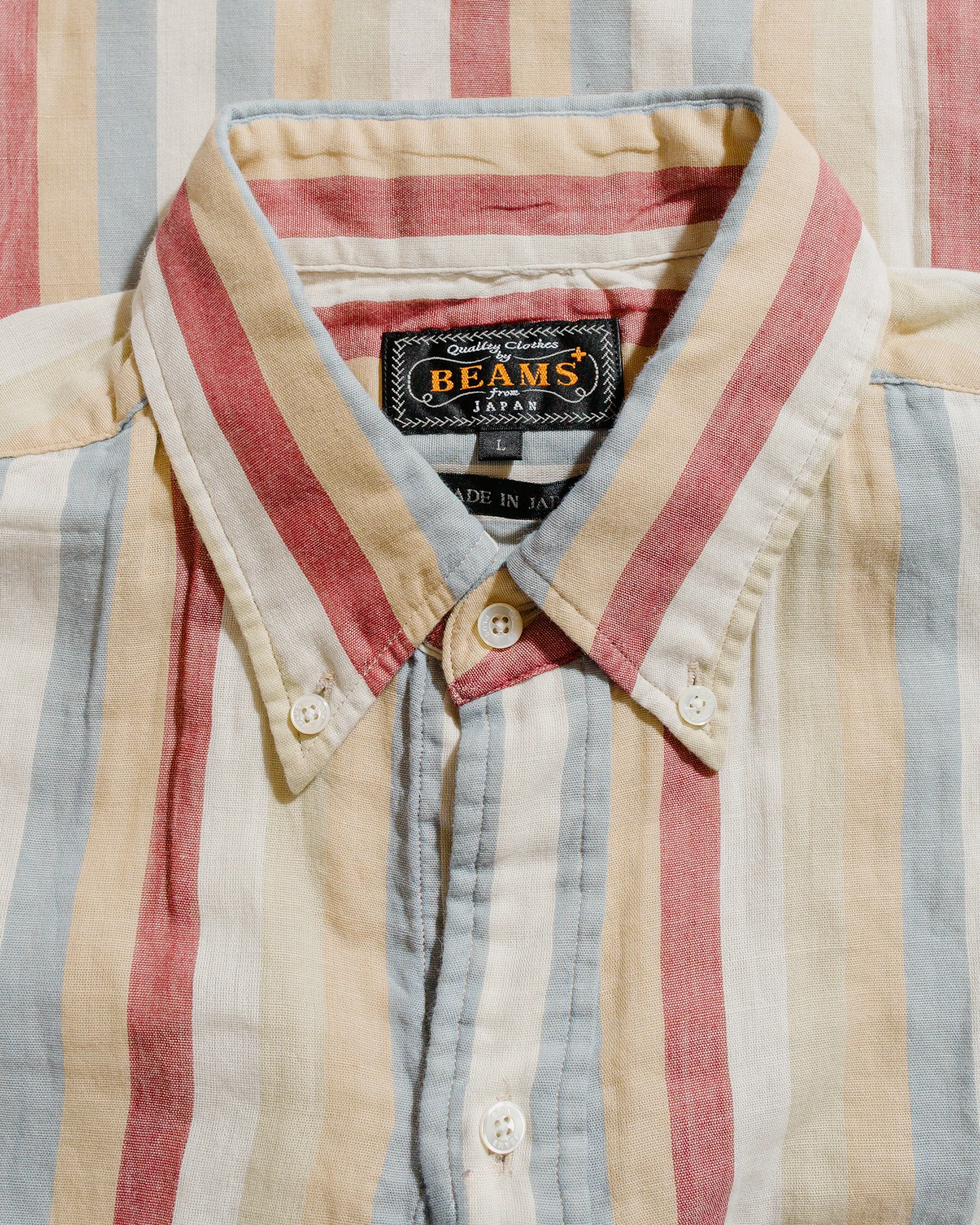 Beams Plus B.D. Classic-Fit Multi Stripe Double Gauze Beige sold by Lost & Found product image thumbnail 5