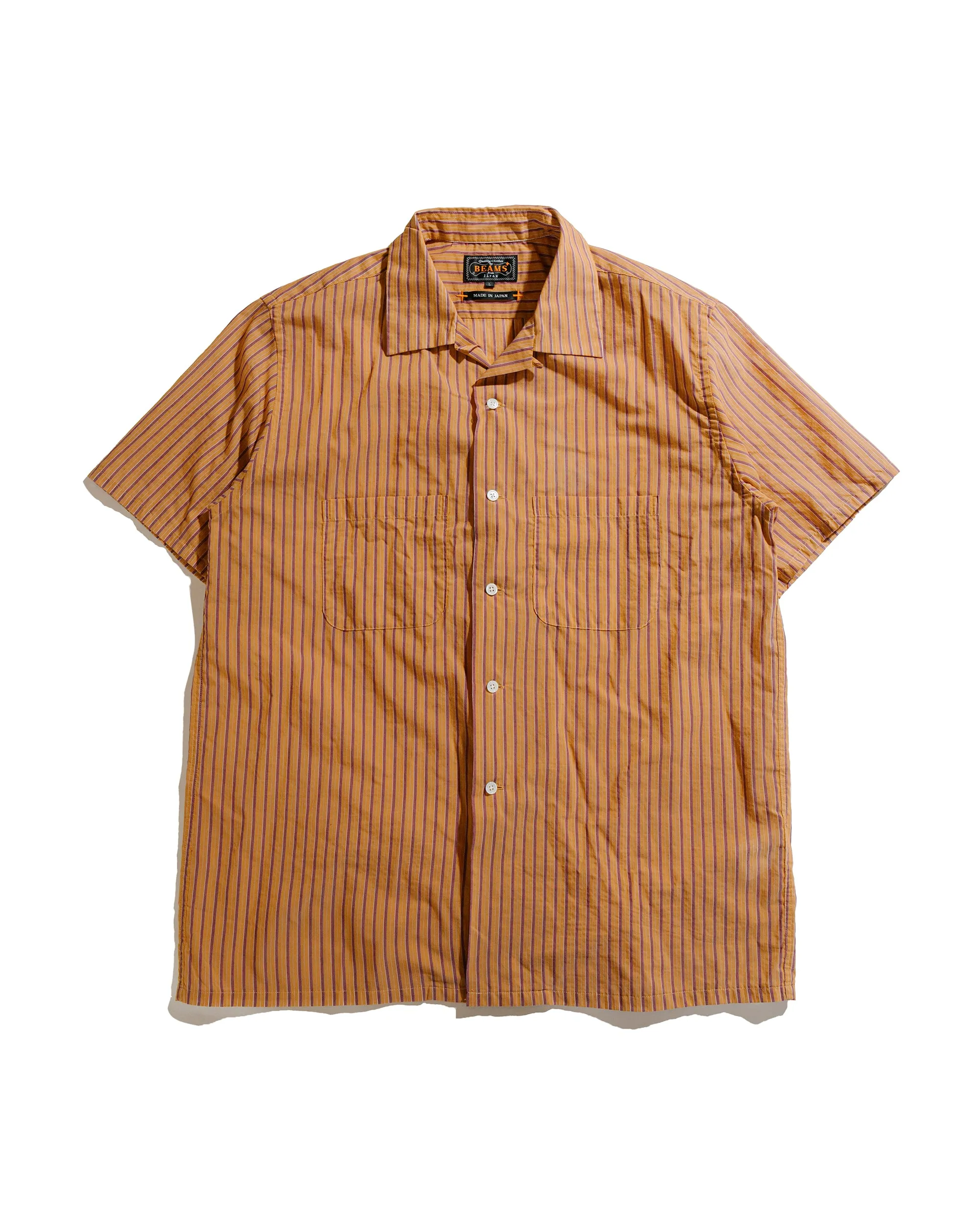 Beams Plus Open Collar Bumpy Stripe Orange sold by Lost & Found