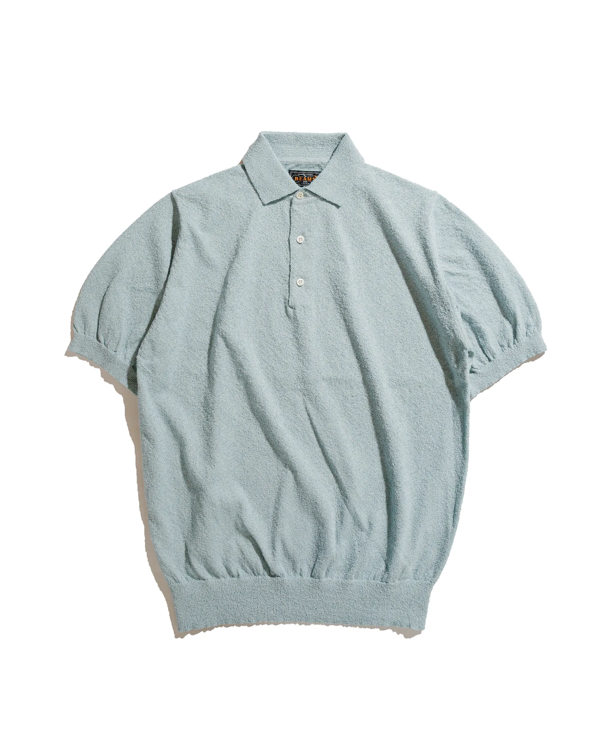 Beams Plus Knit Polo Boucle Sax sold by Lost & Found