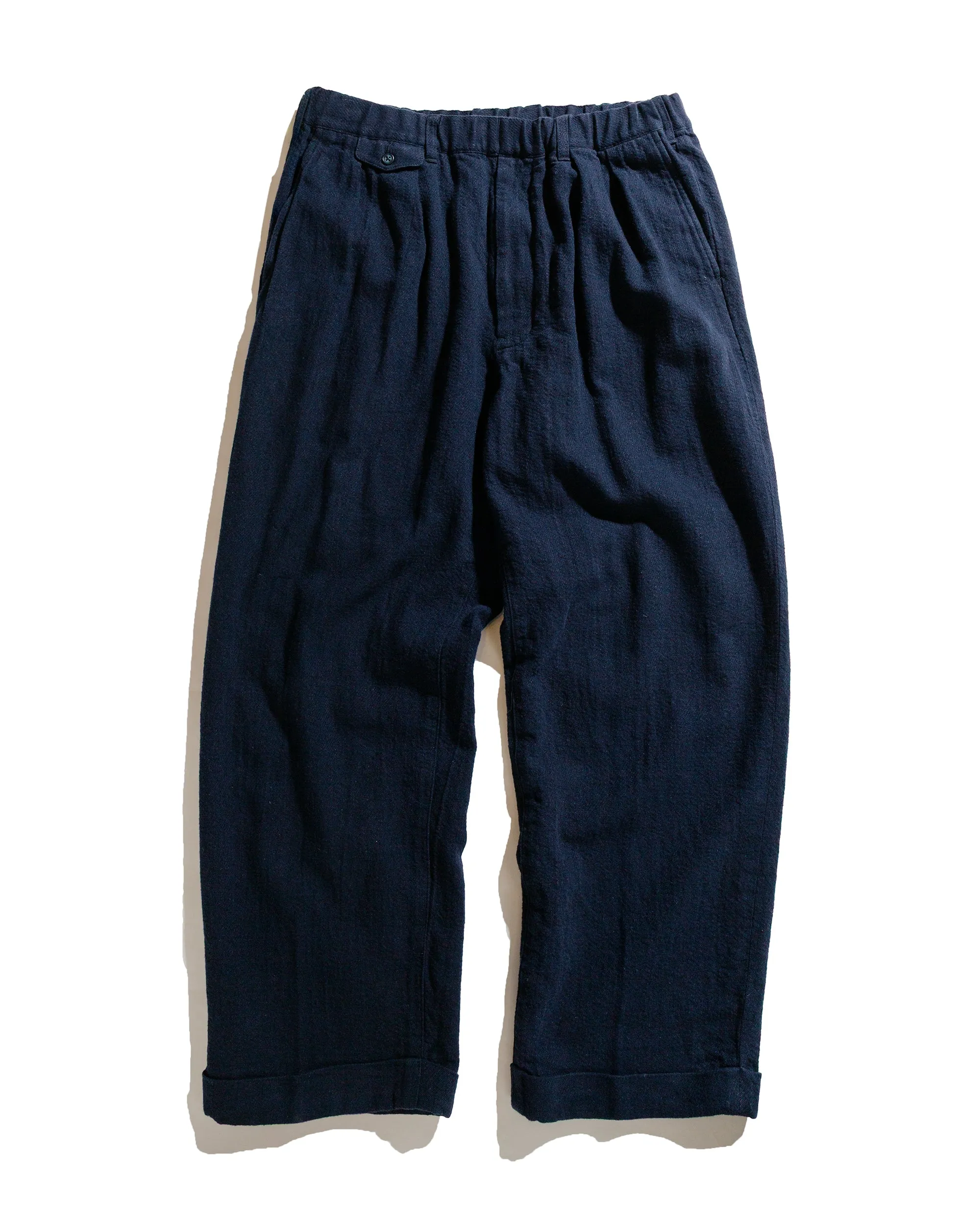 Beams Plus 2Pleats Relax Trousers Linen Cotton Navy sold by Lost & Found