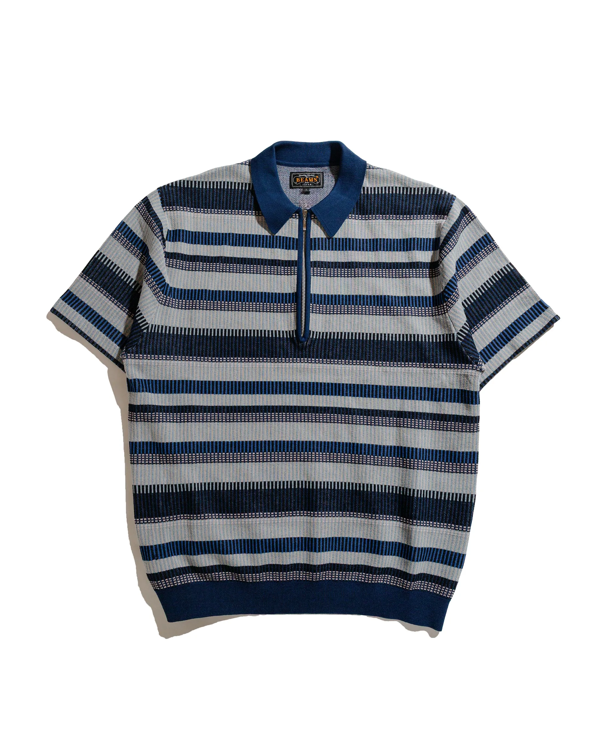 Beams Plus Half Zip Knit Polo Navy sold by Lost & Found
