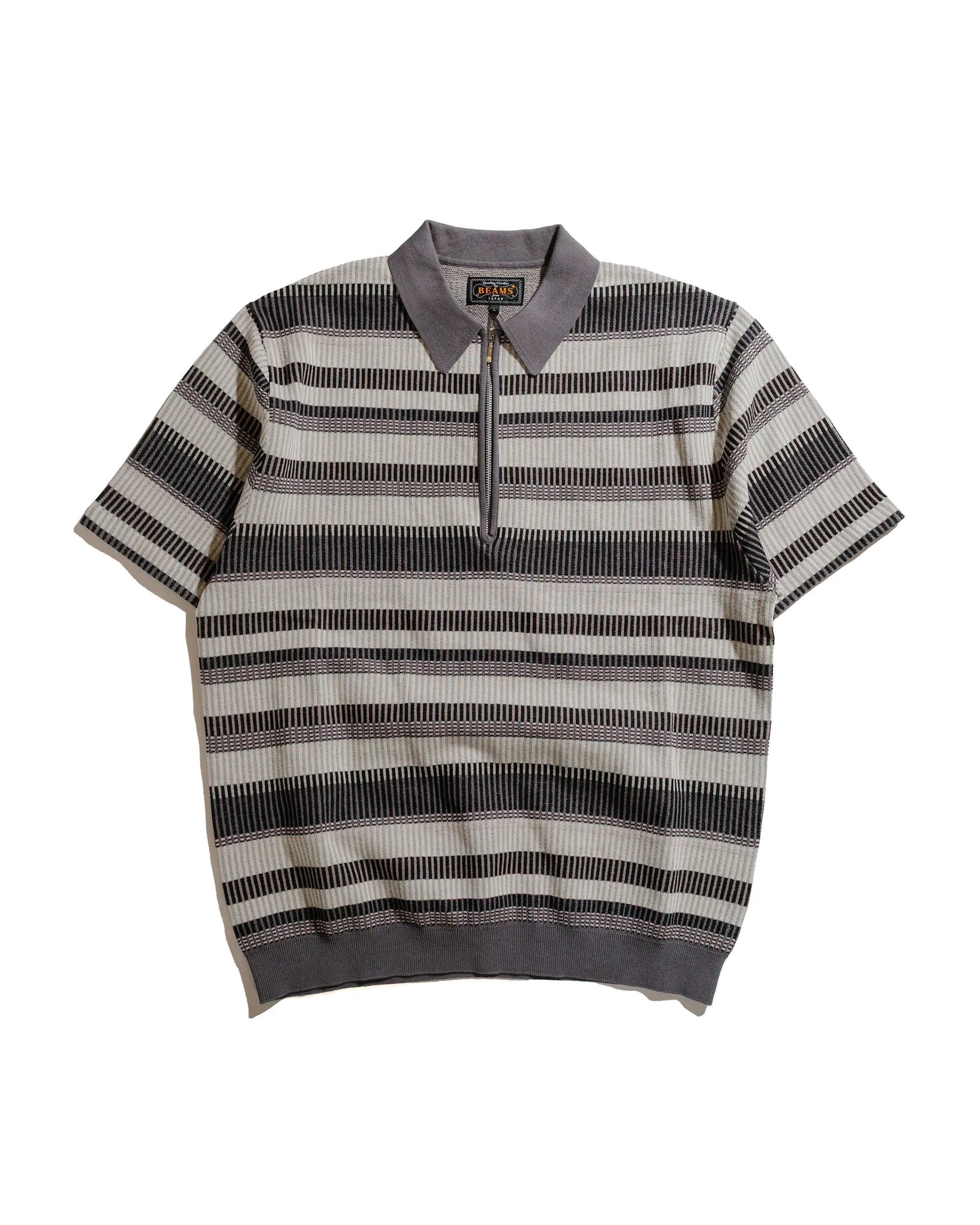 Beams Plus Half Zip Knit Polo Grey sold by Lost & Found