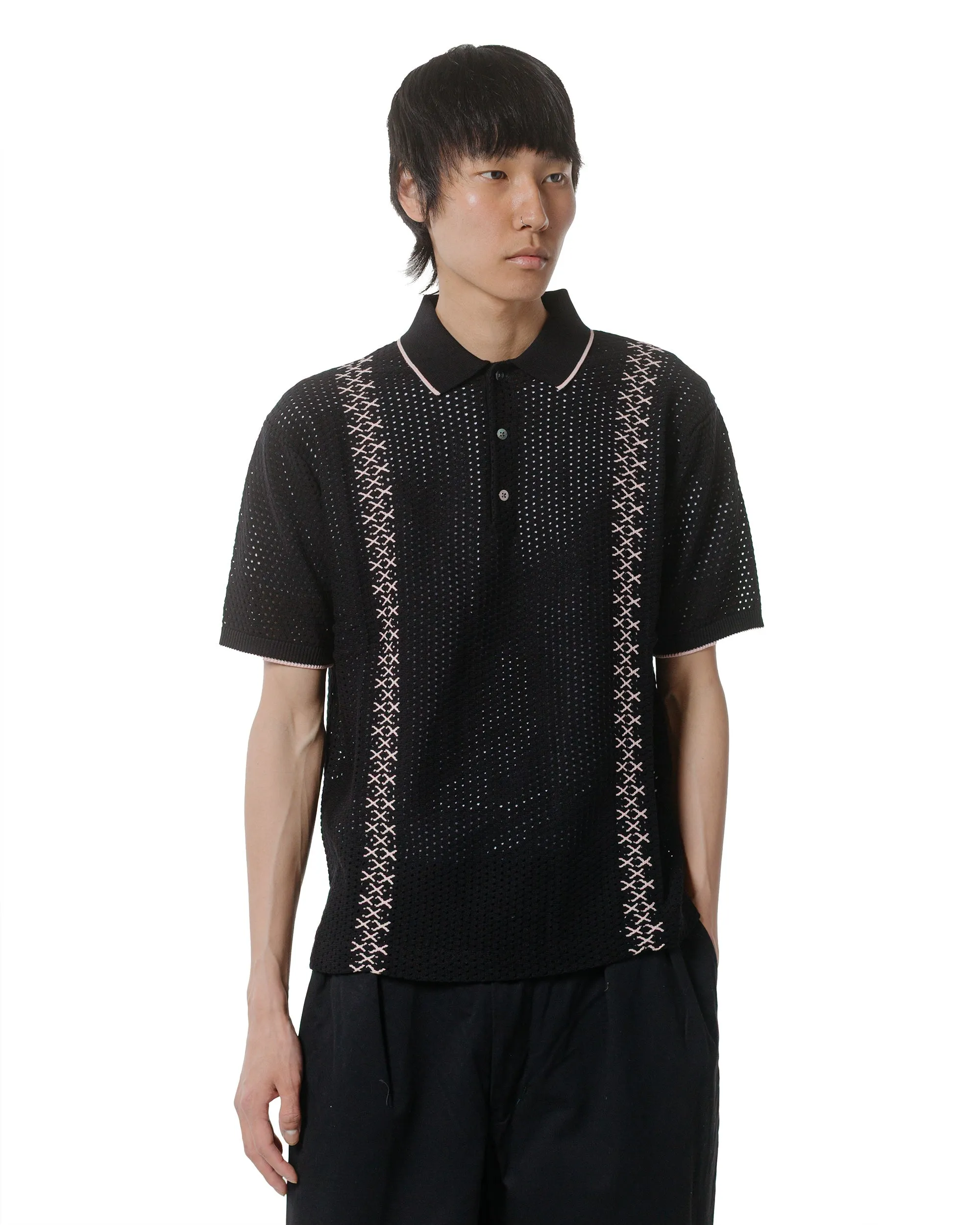 Beams Plus Knit Polo Mesh Stripe Black sold by Lost & Found product image thumbnail 2