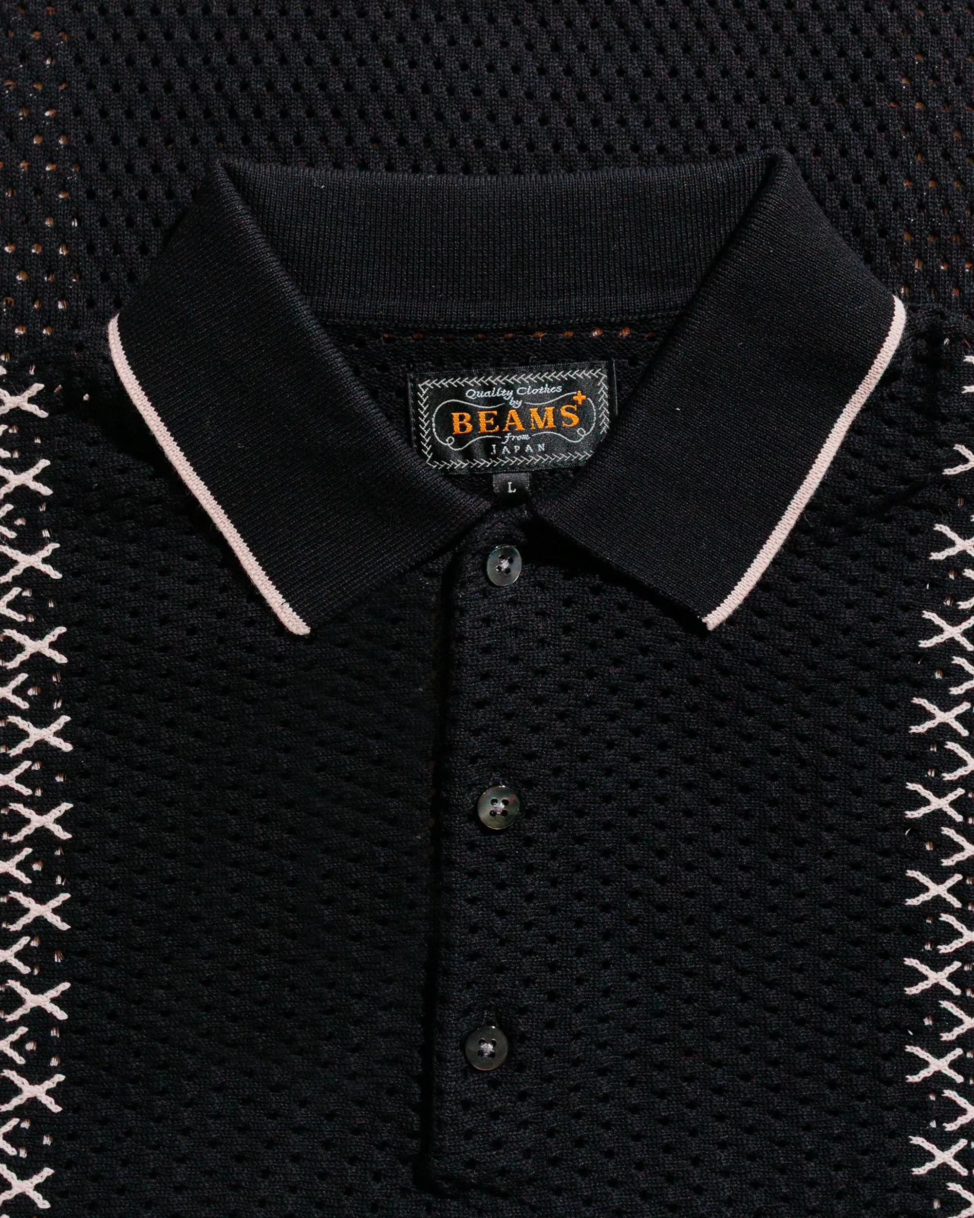Beams Plus Knit Polo Mesh Stripe Black sold by Lost & Found product image thumbnail 5