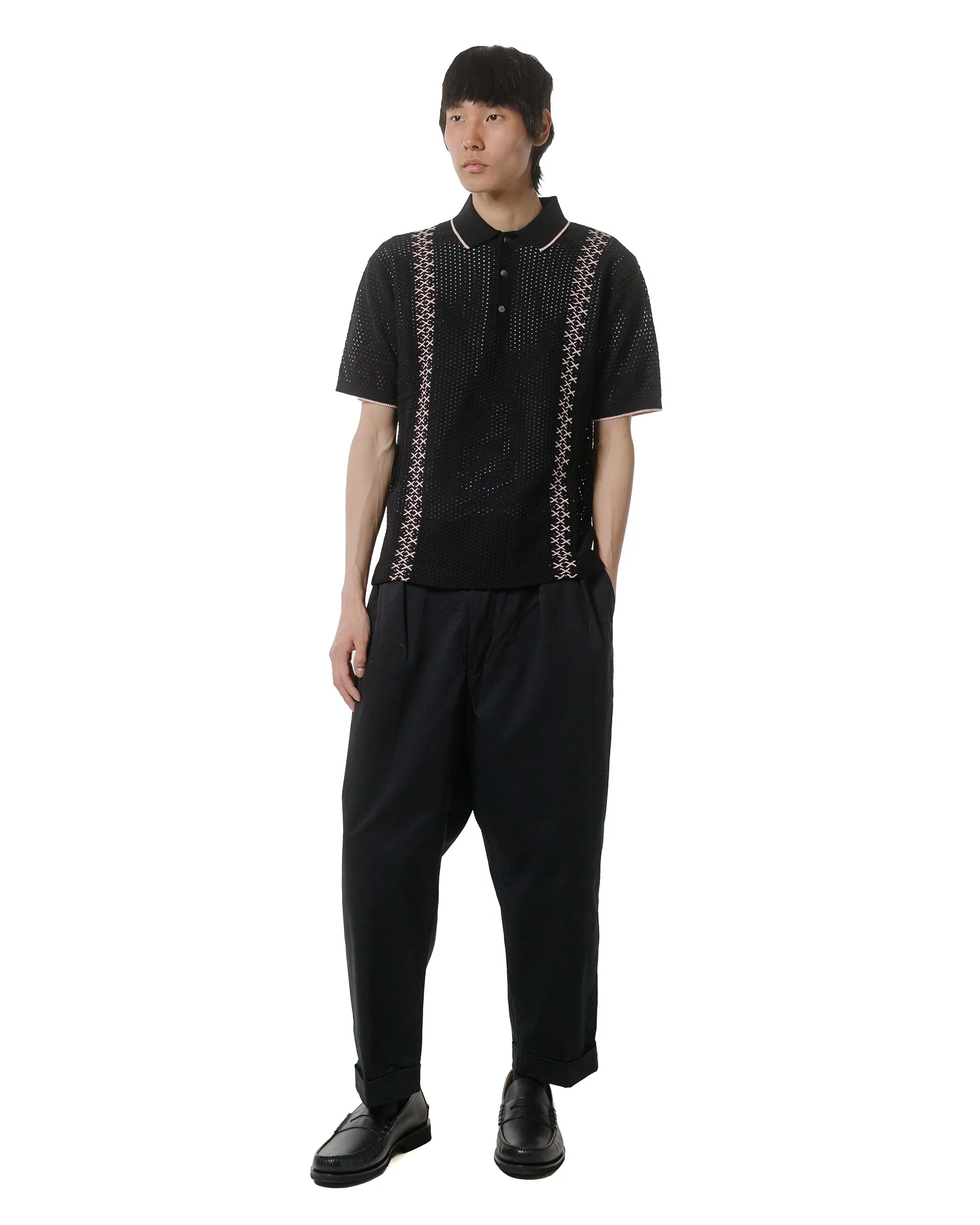 Beams Plus Knit Polo Mesh Stripe Black sold by Lost & Found product image thumbnail 4