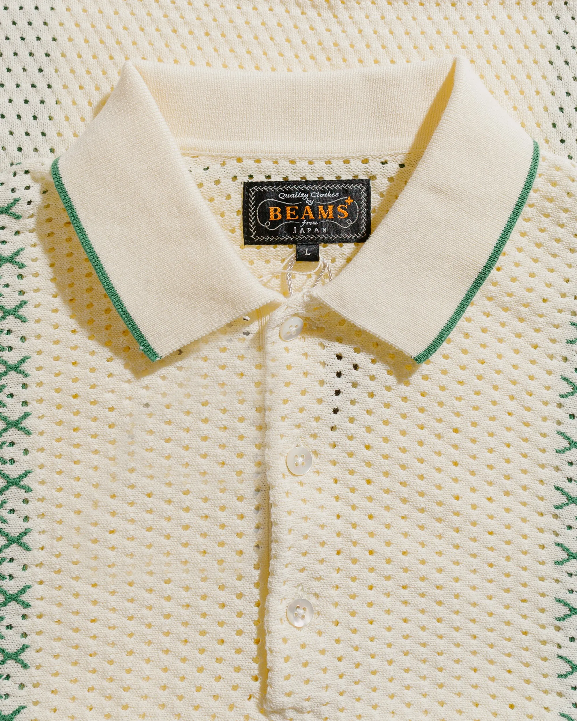 Beams Plus Knit Polo Mesh Stripe Off White sold by Lost & Found product image thumbnail 5