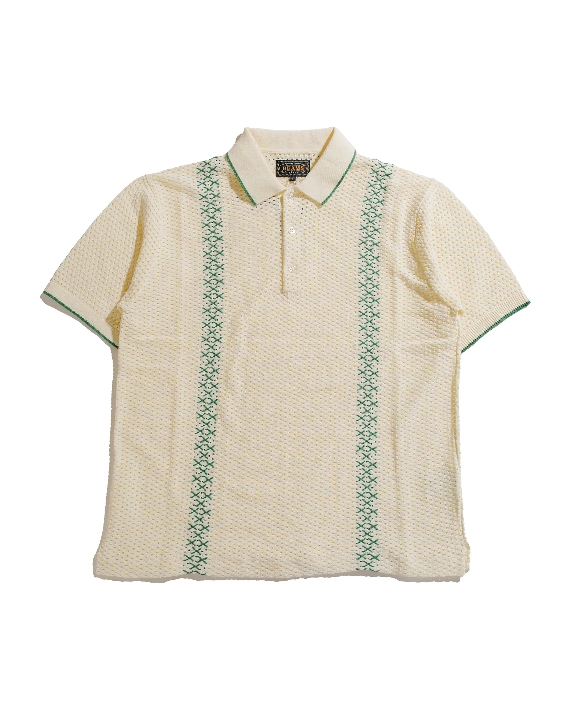 Beams Plus Knit Polo Mesh Stripe Off White sold by Lost & Found