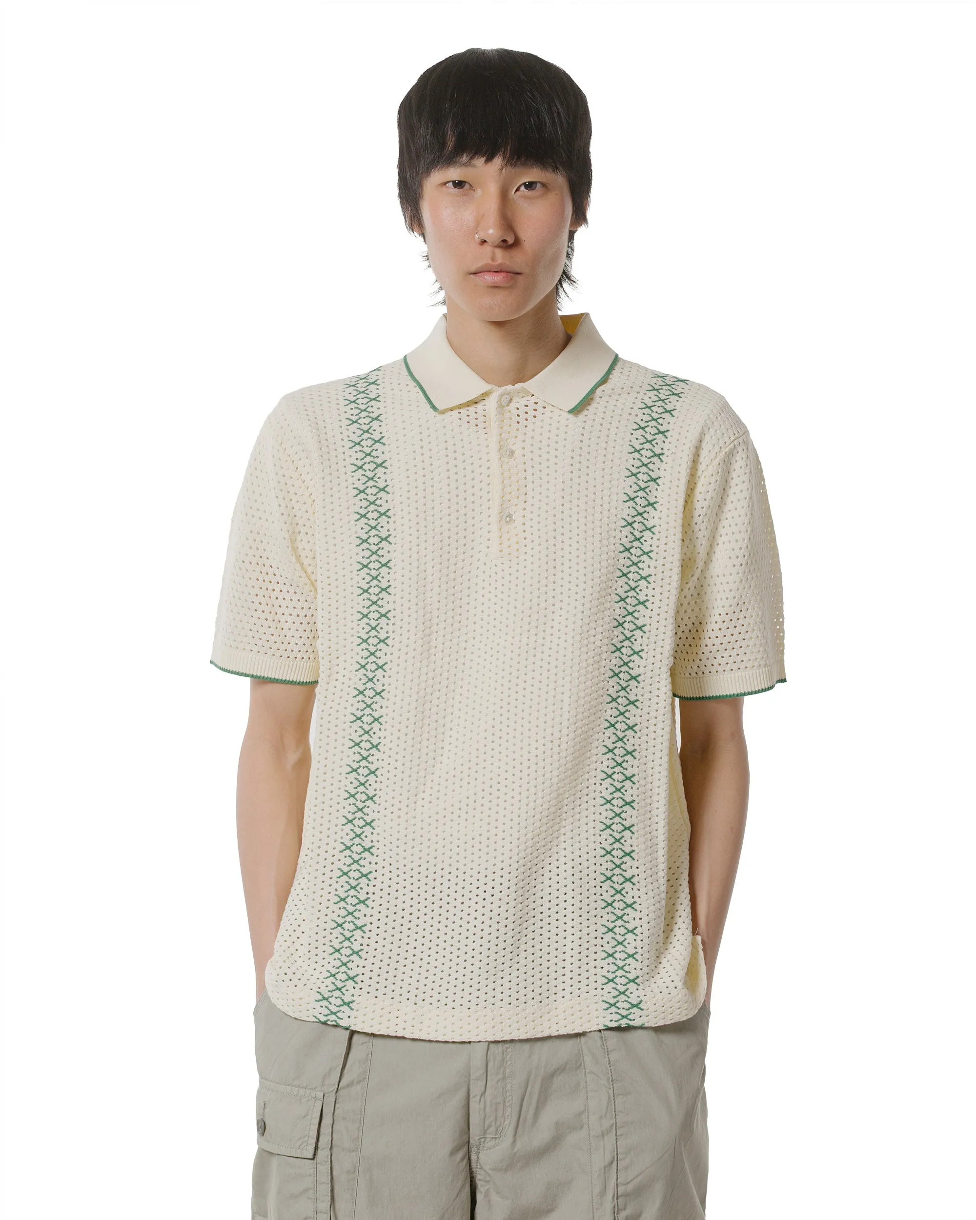 Beams Plus Knit Polo Mesh Stripe Off White sold by Lost & Found product image thumbnail 2