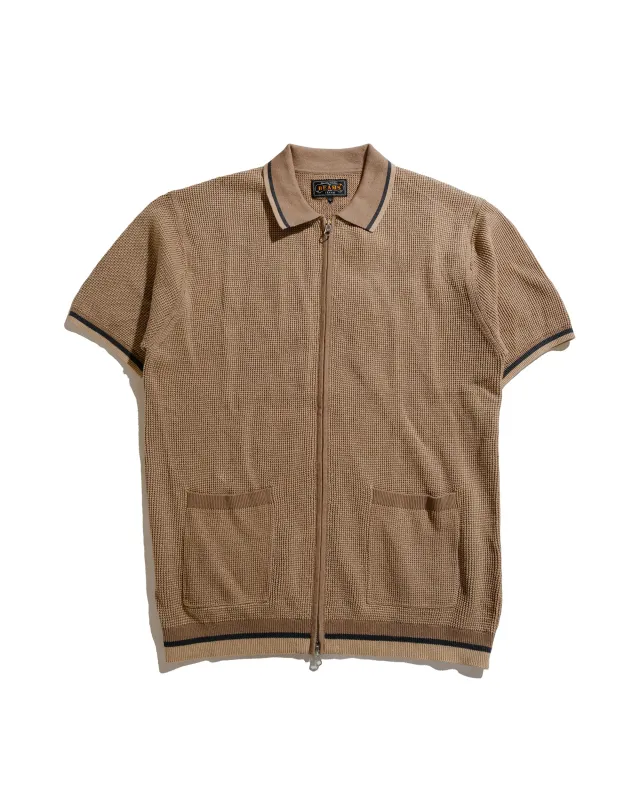 Beams Plus Zip Knit Polo Beige sold by Lost & Found