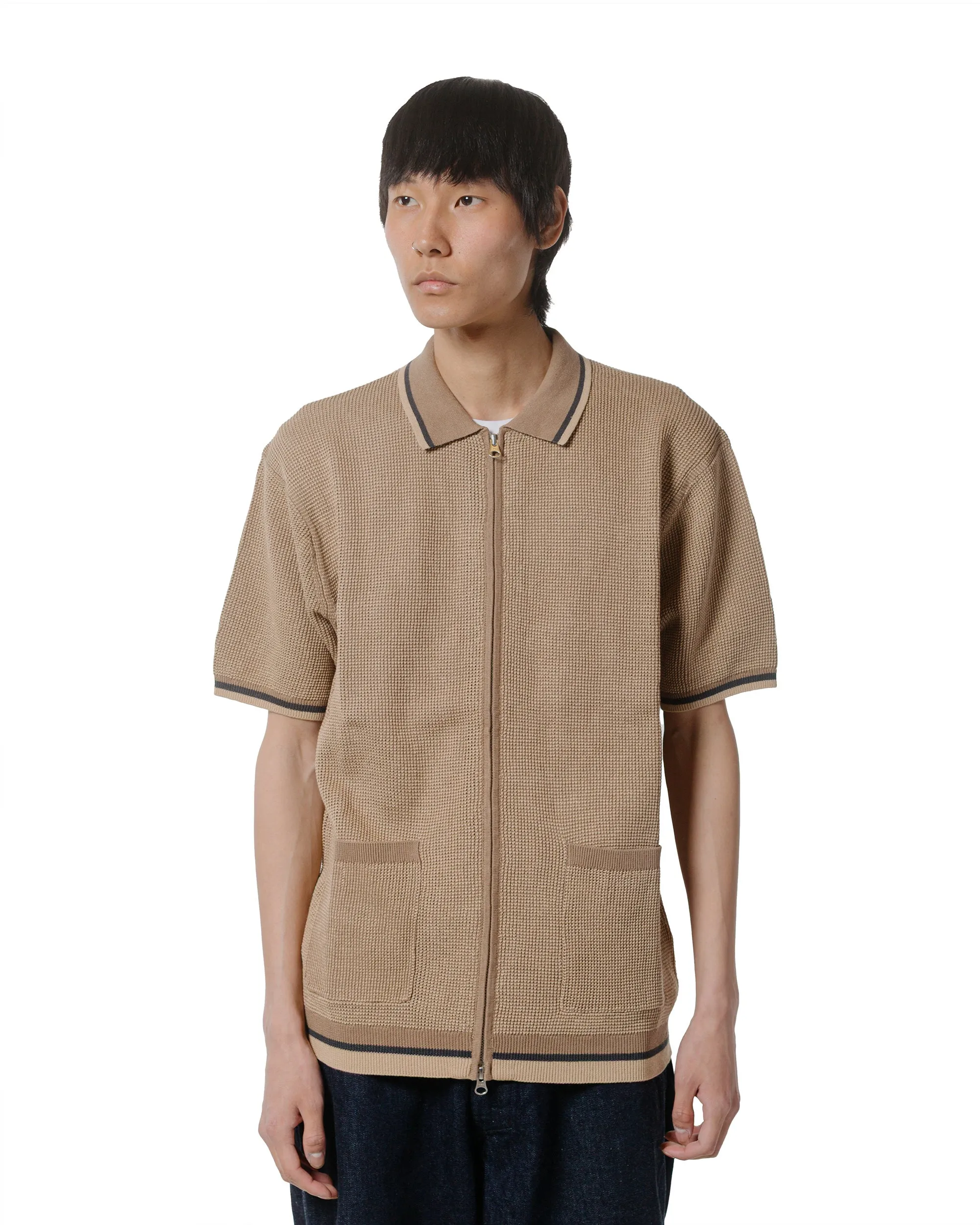Beams Plus Zip Knit Polo Beige sold by Lost & Found product image thumbnail 2