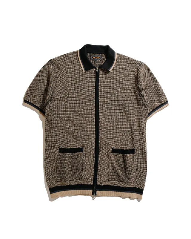 Beams Plus Zip Knit Polo Black sold by Lost & Found