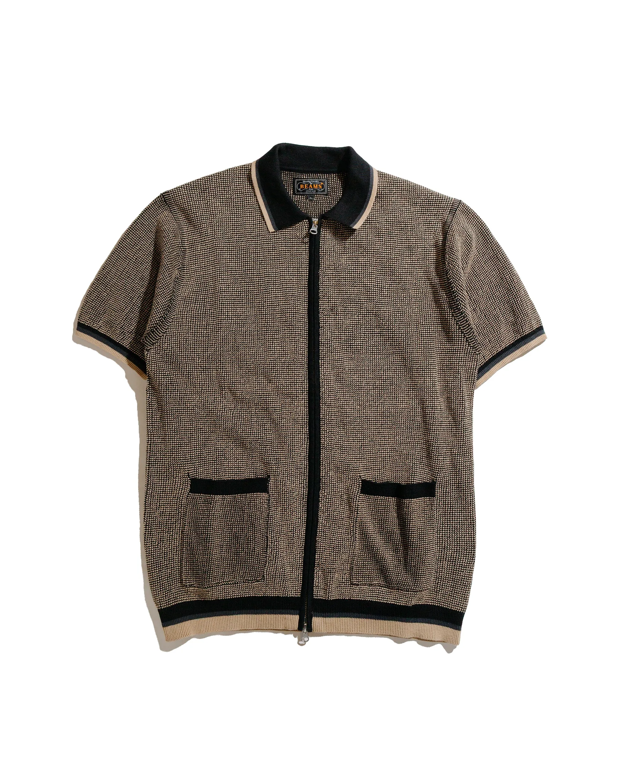 Beams Plus Zip Knit Polo Black sold by Lost & Found