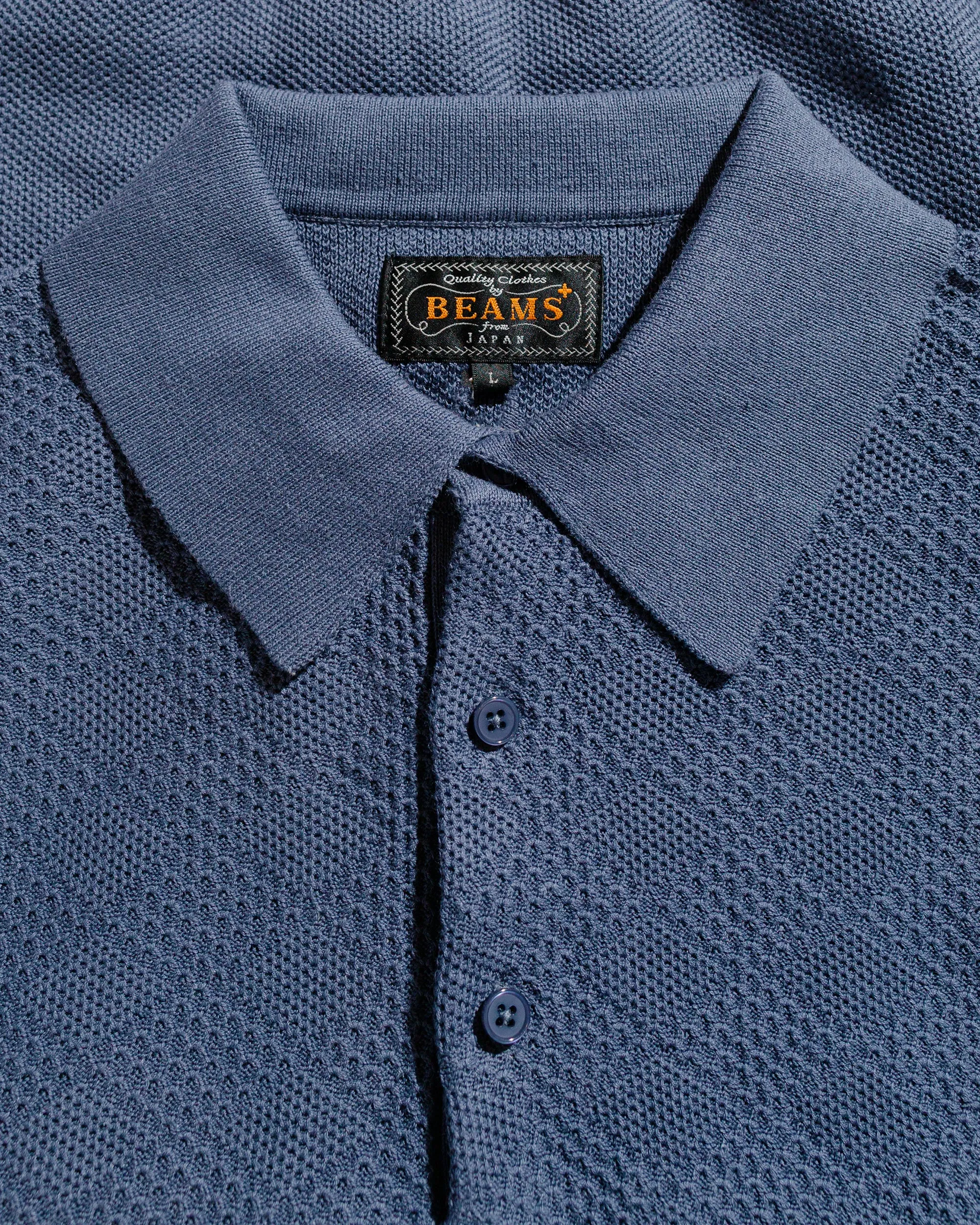 Beams Plus Knit Polo Diamond Pattern Blue sold by Lost & Found product image thumbnail 5