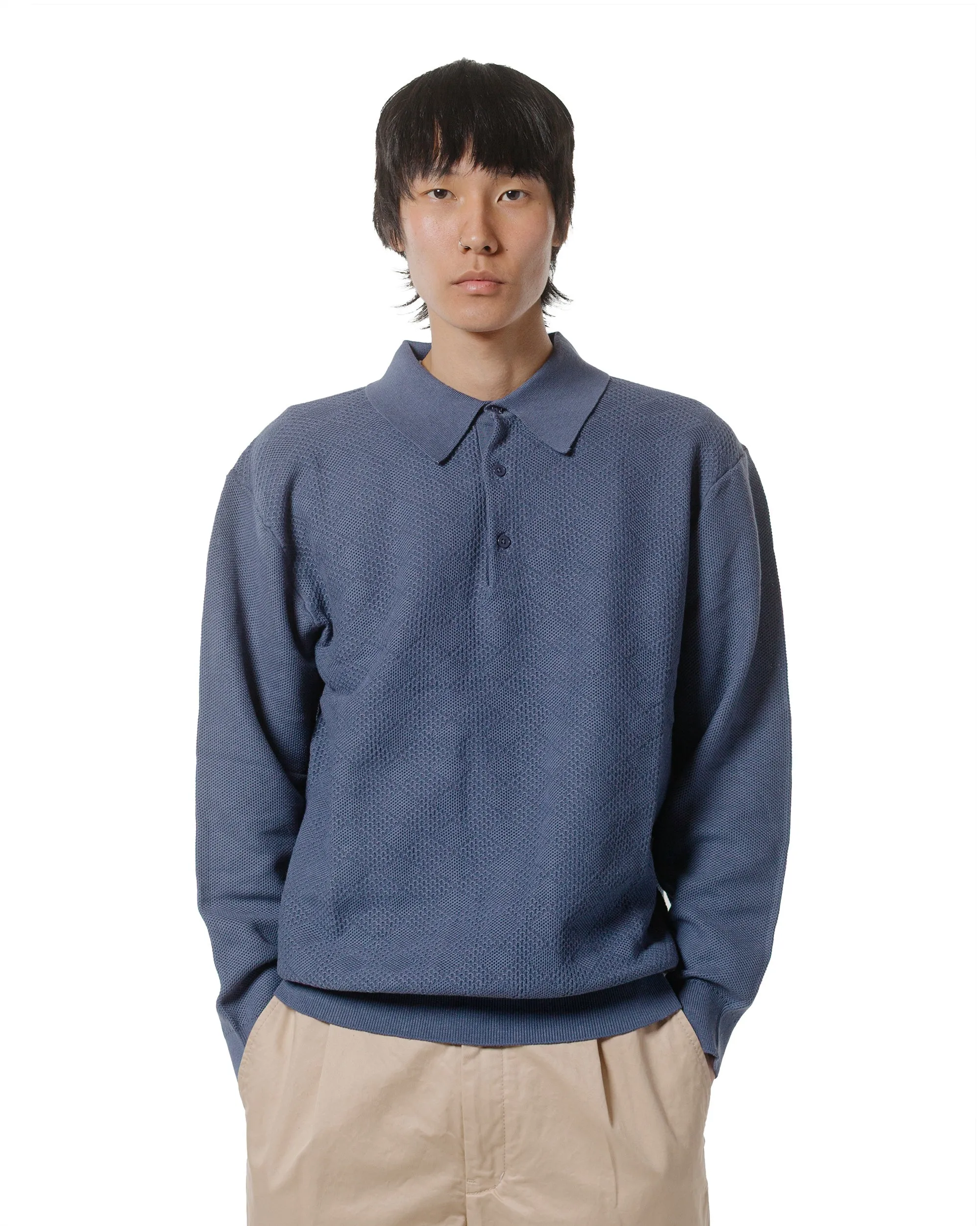 Beams Plus Knit Polo Diamond Pattern Blue sold by Lost & Found product image thumbnail 2
