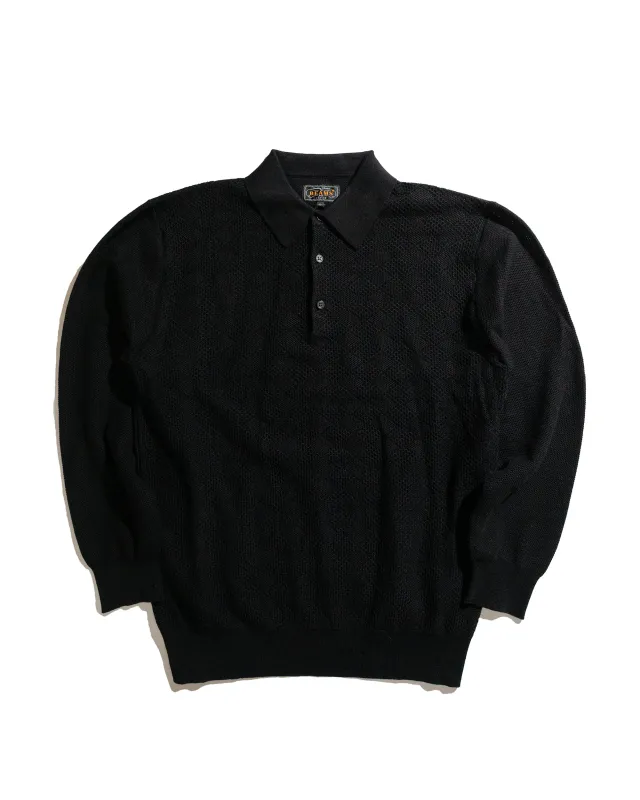 Beams Plus Knit Polo Diamond Pattern Black made by BEAMS PLUS