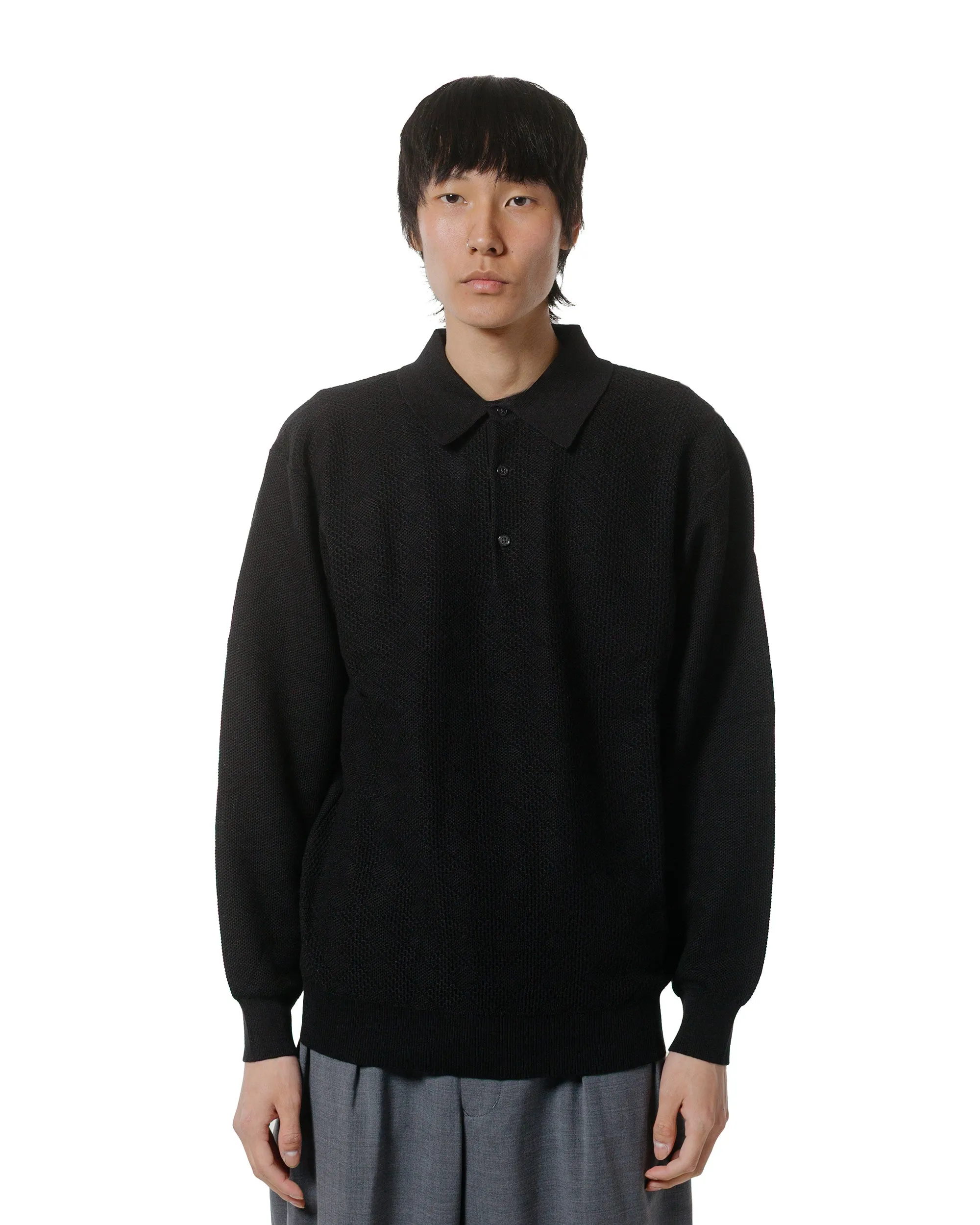 Beams Plus Knit Polo Diamond Pattern Black sold by Lost & Found product image thumbnail 2