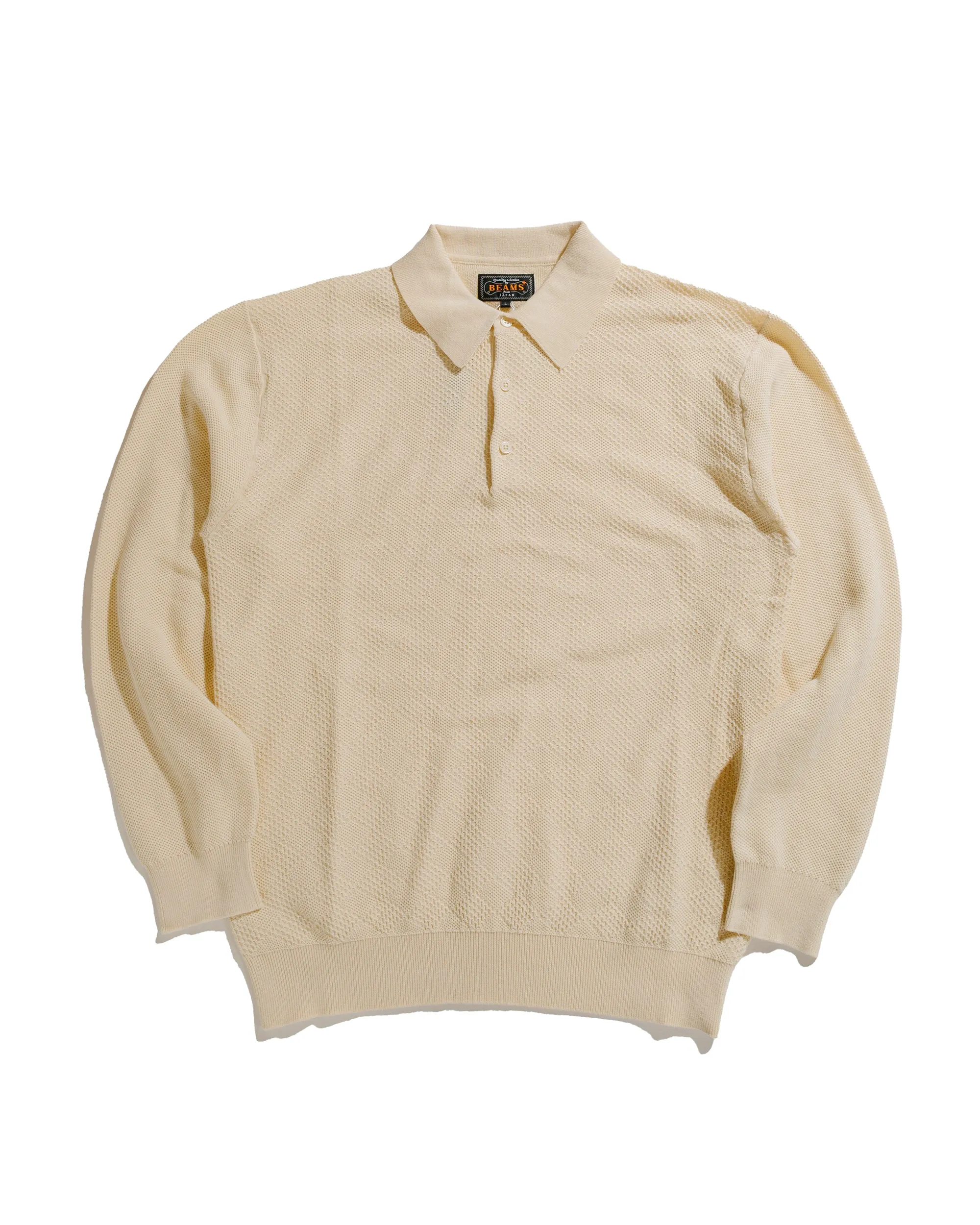Beams Plus Knit Polo Diamond Pattern Off White sold by Lost & Found