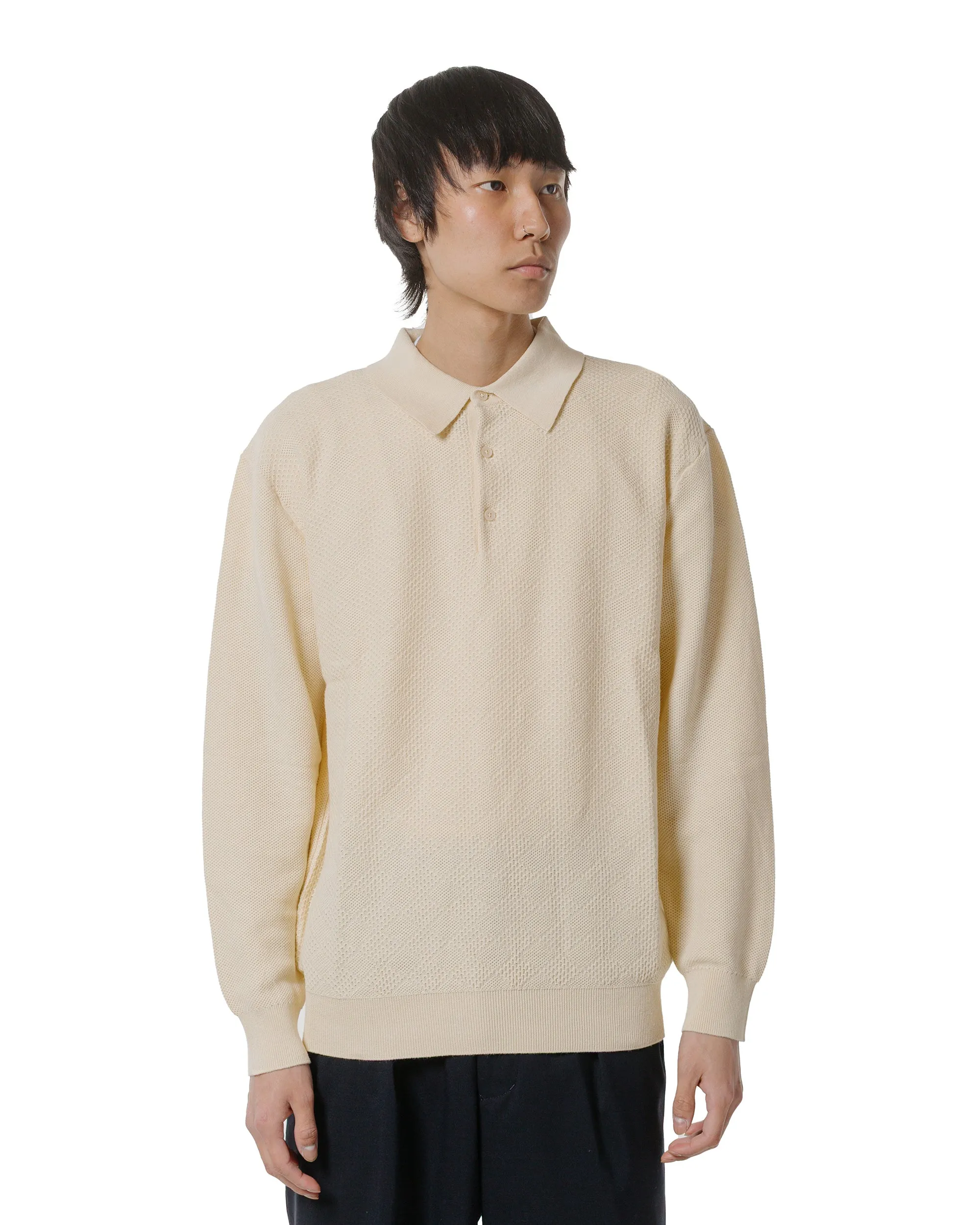 Beams Plus Knit Polo Diamond Pattern Off White sold by Lost & Found product image thumbnail 2