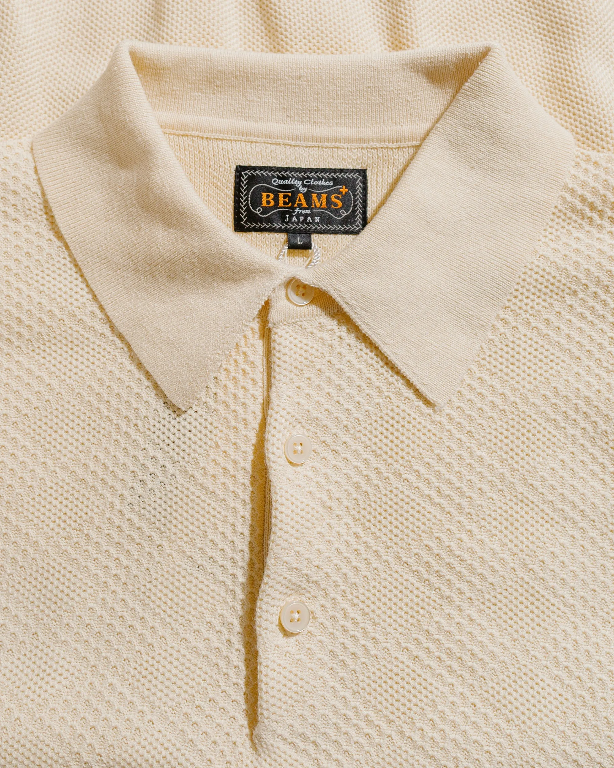 Beams Plus Knit Polo Diamond Pattern Off White sold by Lost & Found product image thumbnail 5