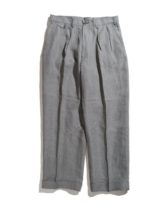 Beams Plus 2Pleats Trousers Linen Cupra Gun Club Check Grey sold by Lost & Found