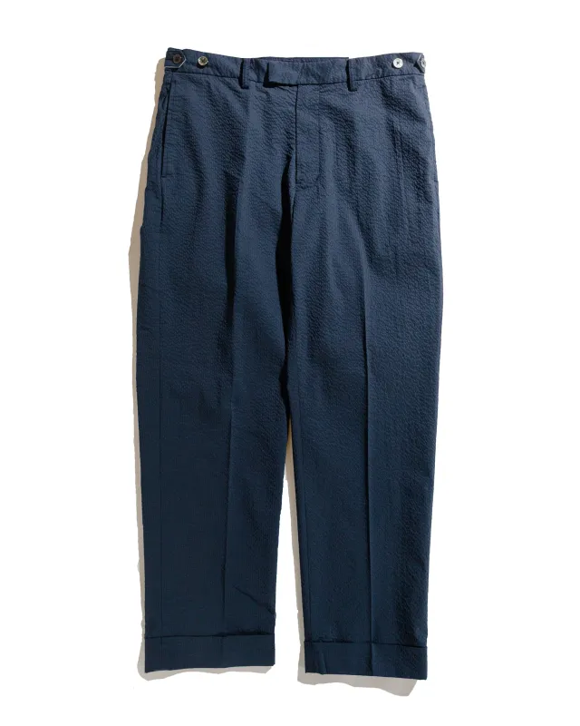 Beams Plus Ivy Trousers Ankle-Cut COOLMAX® Seersucker Navy sold by Lost & Found