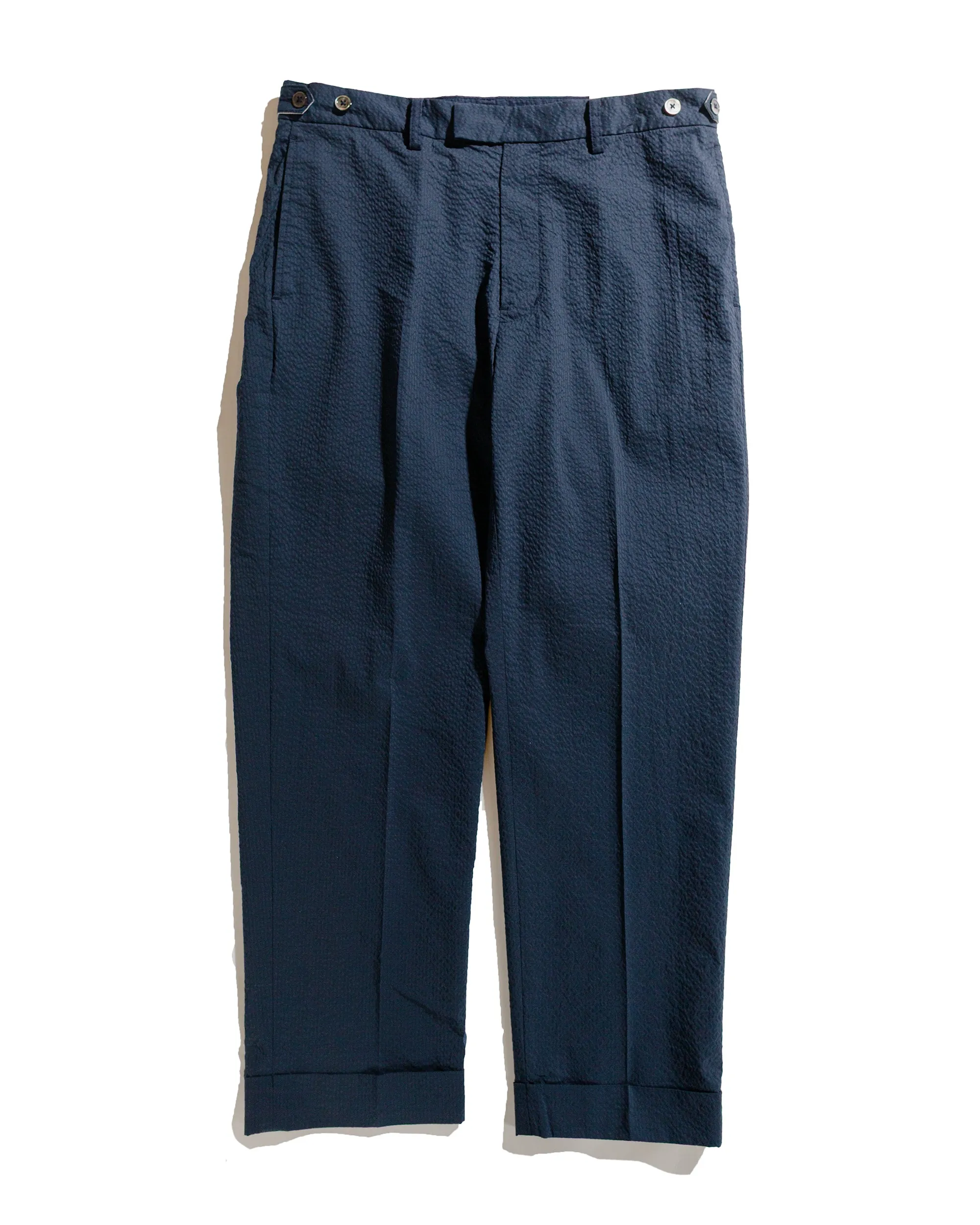 Beams Plus Ivy Trousers Ankle-Cut COOLMAX® Seersucker Navy sold by Lost & Found