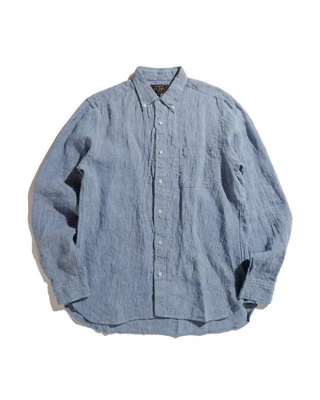 Beams Plus B.D. 1/40 Linen Chambray Blue sold by Lost & Found