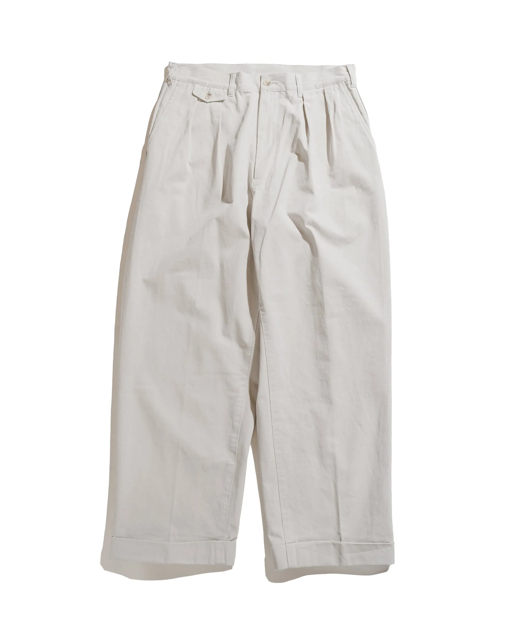 Beams Plus 2Pleats Trousers Twill Bio Washed Cement sold by Lost & Found
