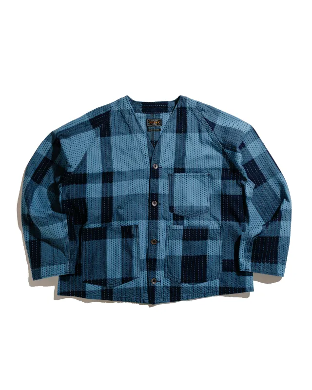 Beams Plus Engineer Jacket Indigo Sashiko Plaid sold by Lost & Found