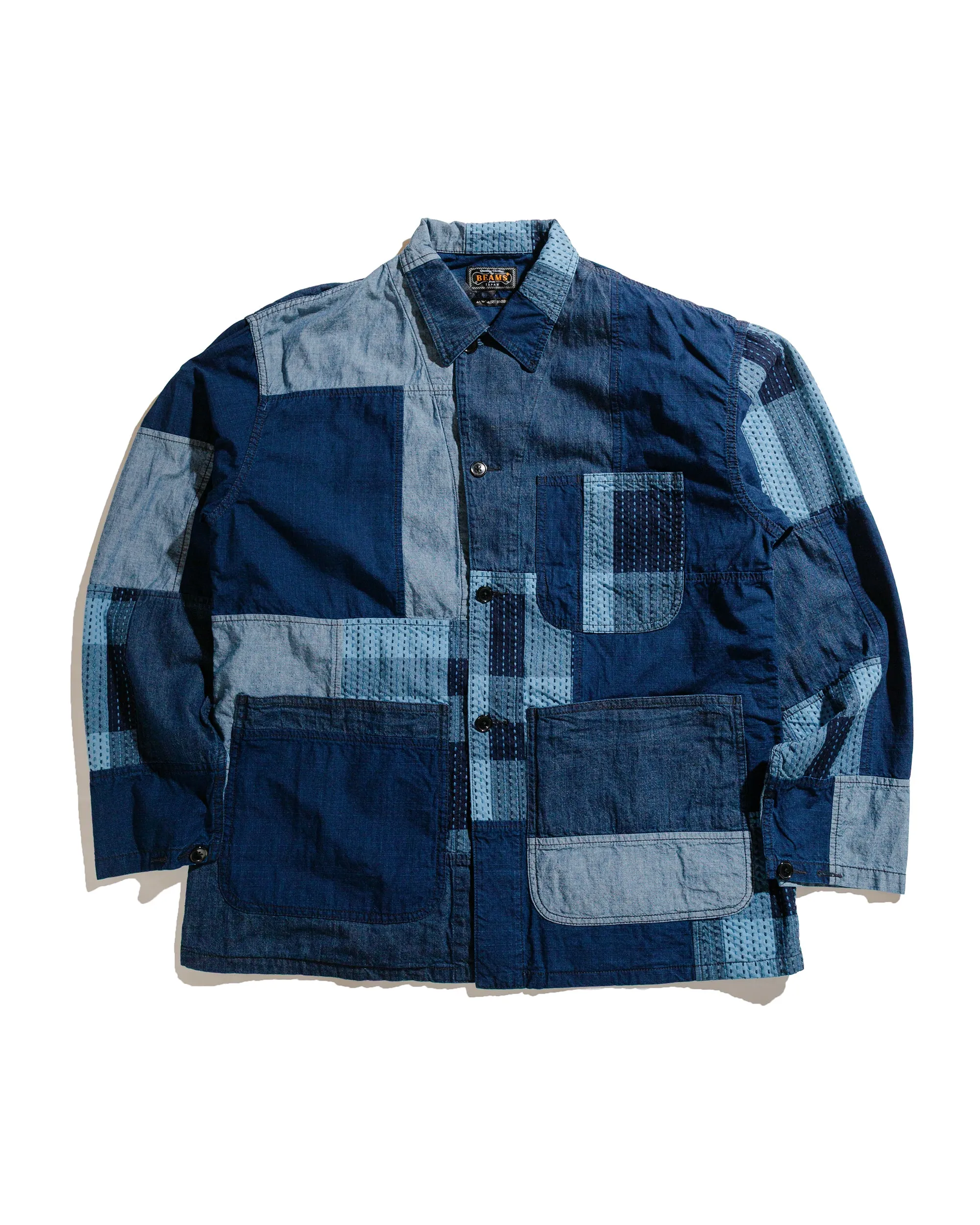 Beams Plus MIL Chore Jacket Indigo Patchwork sold by Lost & Found