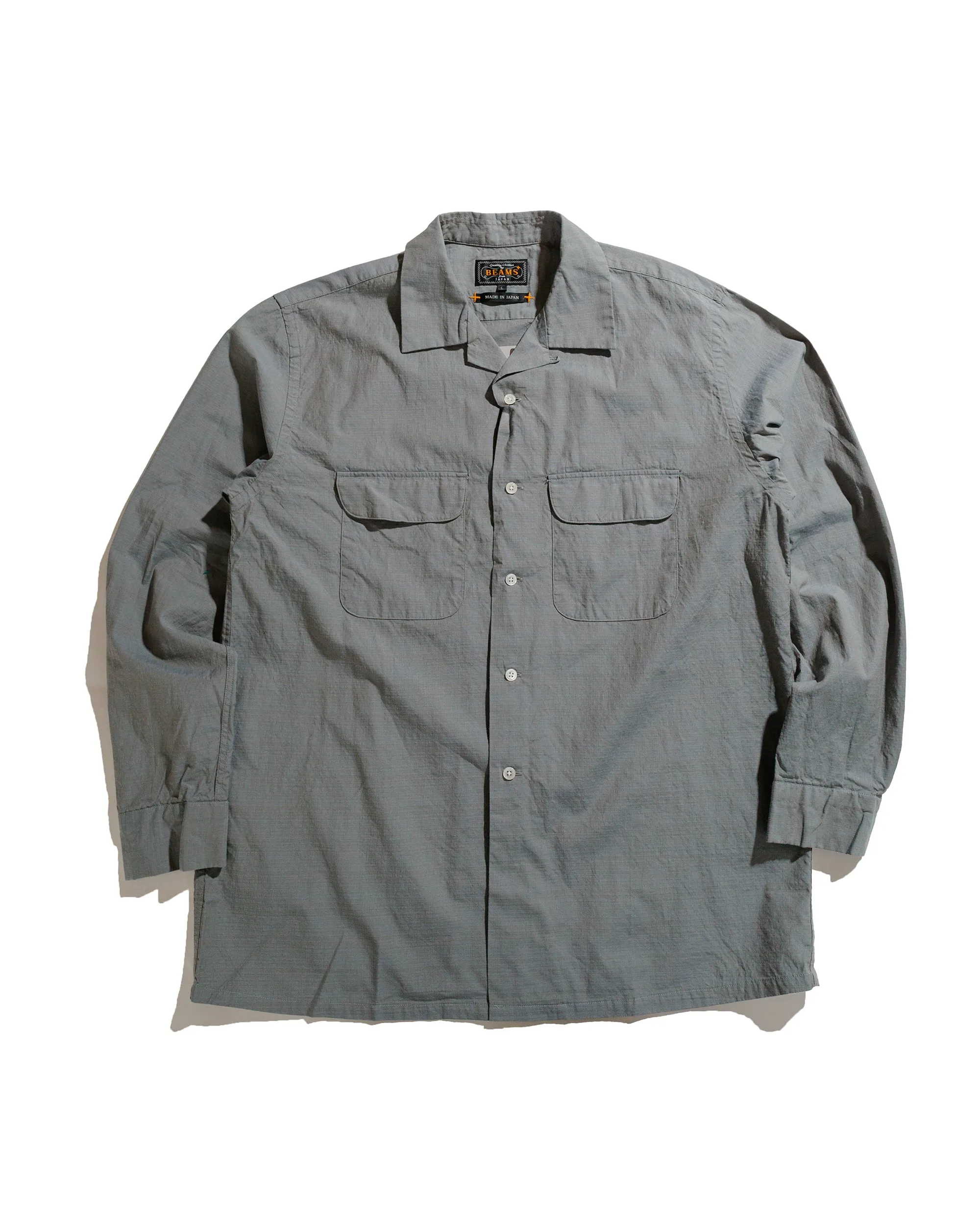 Beams Plus Open Collar Slab Chambray Sage sold by Lost & Found