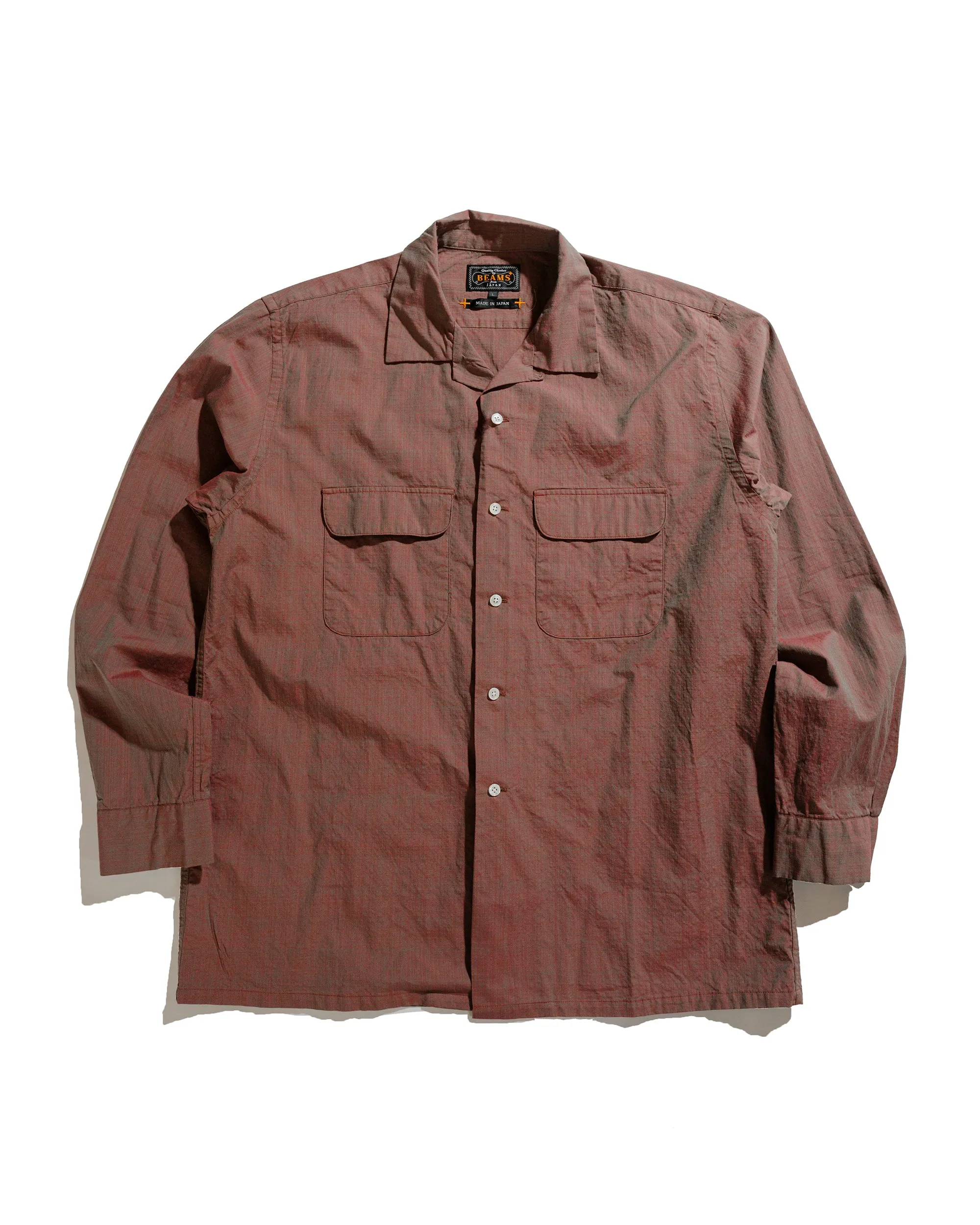 Beams Plus Open Collar Slab Chambray Red sold by Lost & Found