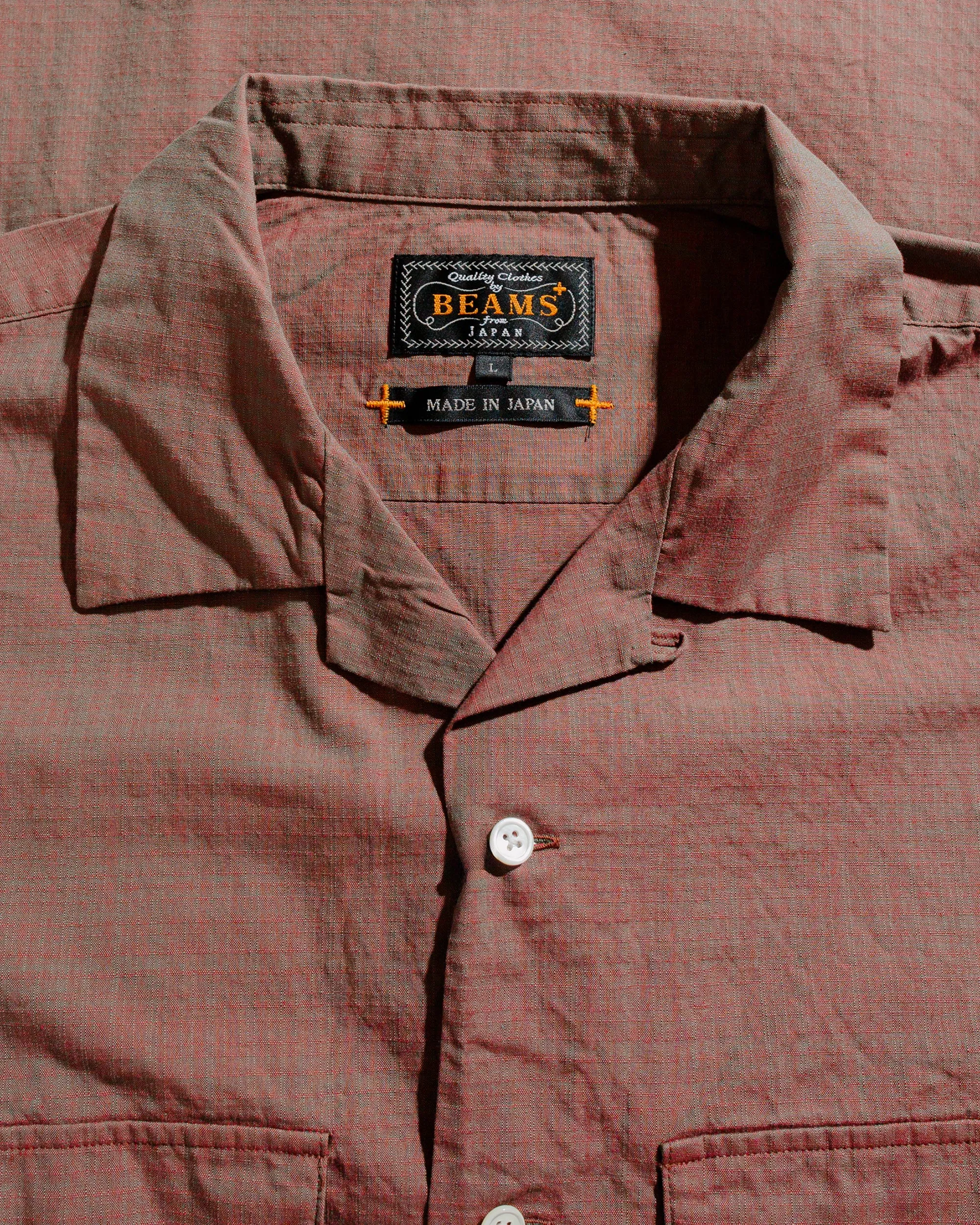 Beams Plus Open Collar Slab Chambray Red sold by Lost & Found product image thumbnail 5